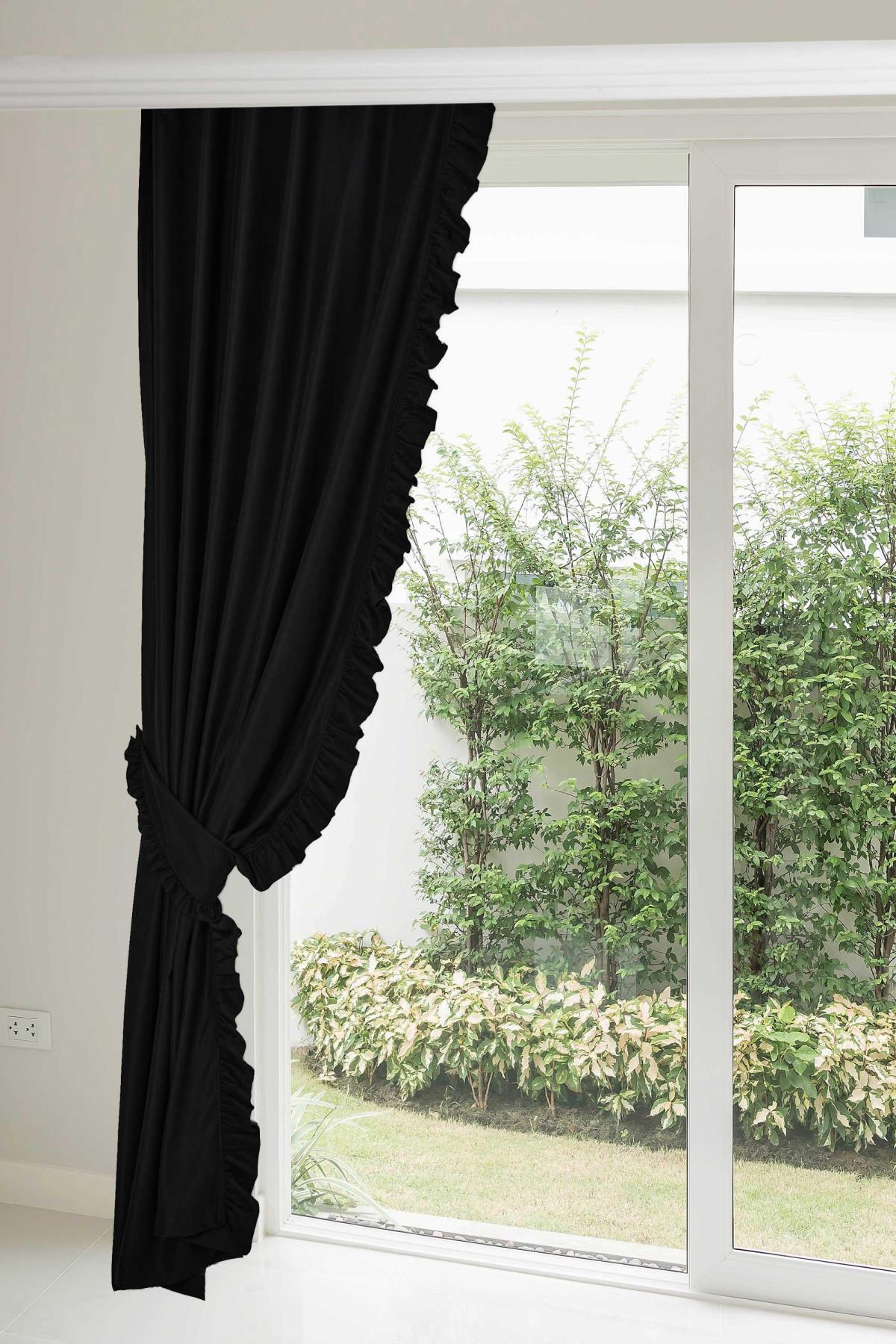 Fırfır Kenarlı Fon Perde 245x140 cm,PR-2 Siyah
