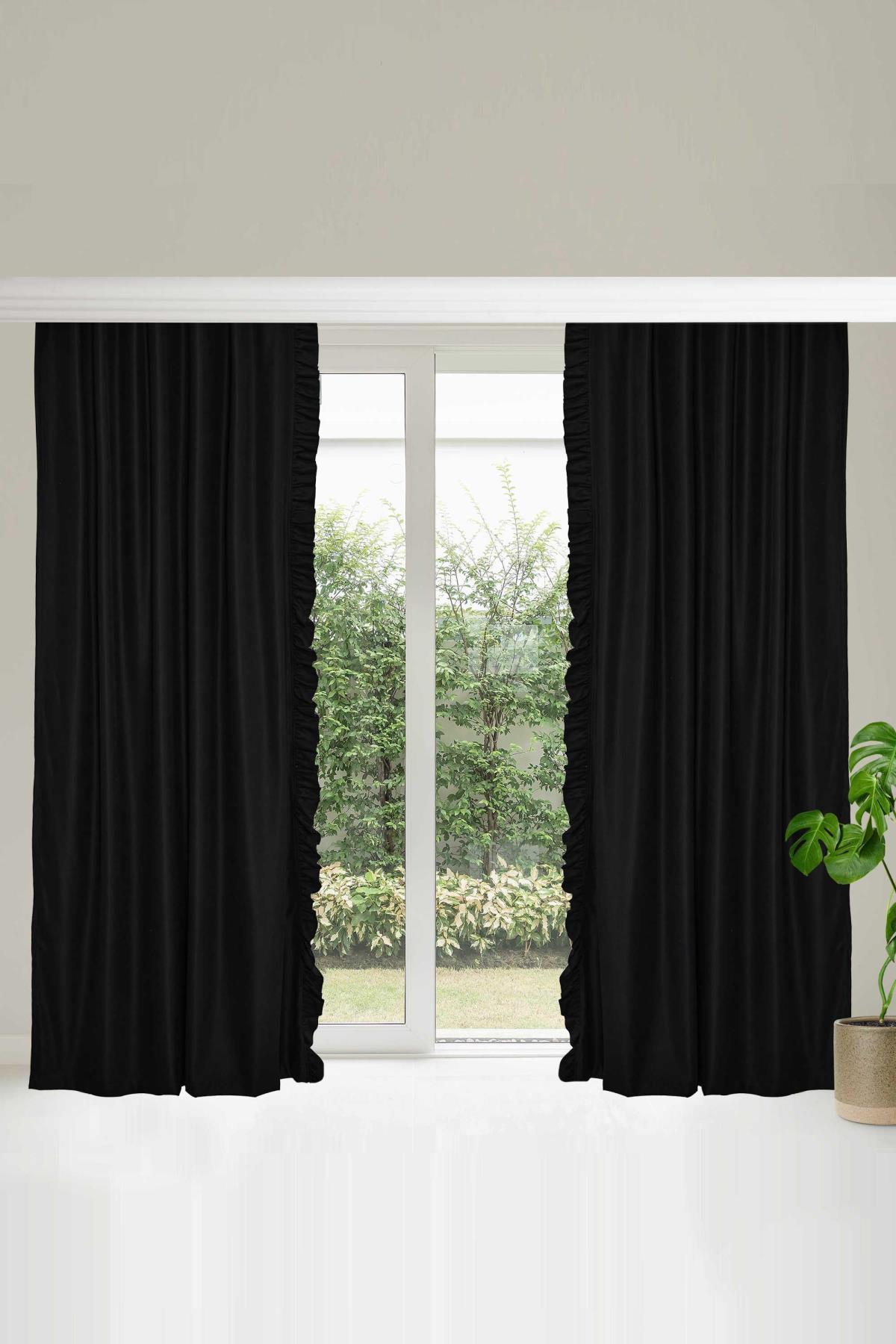 Fırfır Kenarlı Fon Perde 245x140 cm,PR-2 Siyah