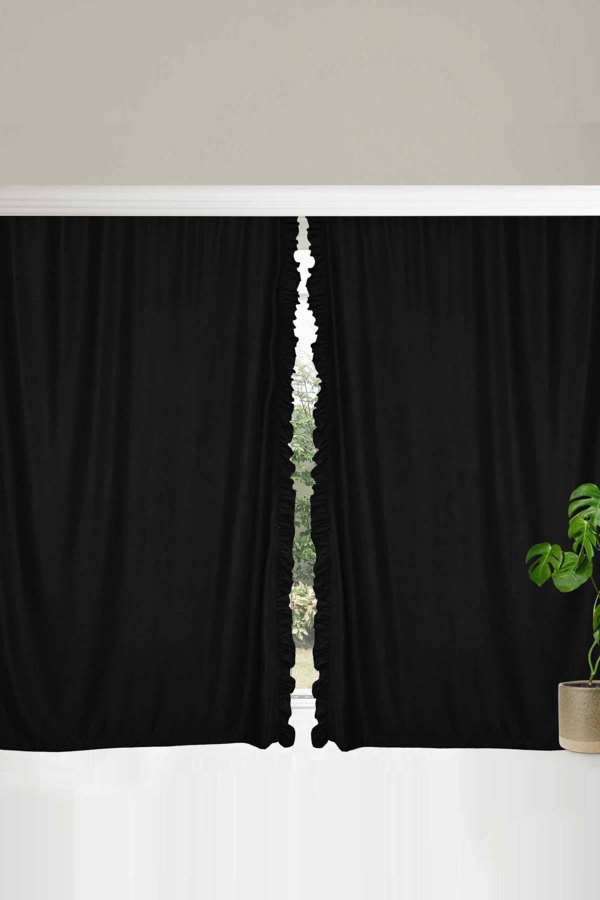 Fırfır Kenarlı Fon Perde 245x140 cm,PR-2 Siyah