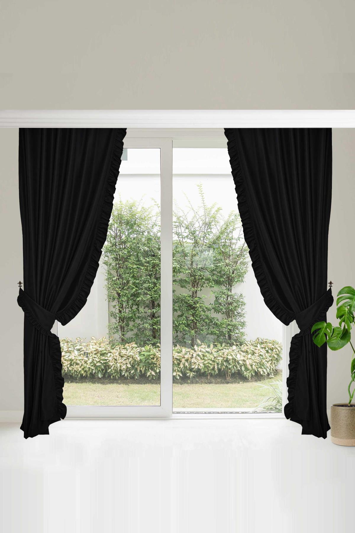 Fırfır Kenarlı Fon Perde 245x140 cm,PR-2 Siyah