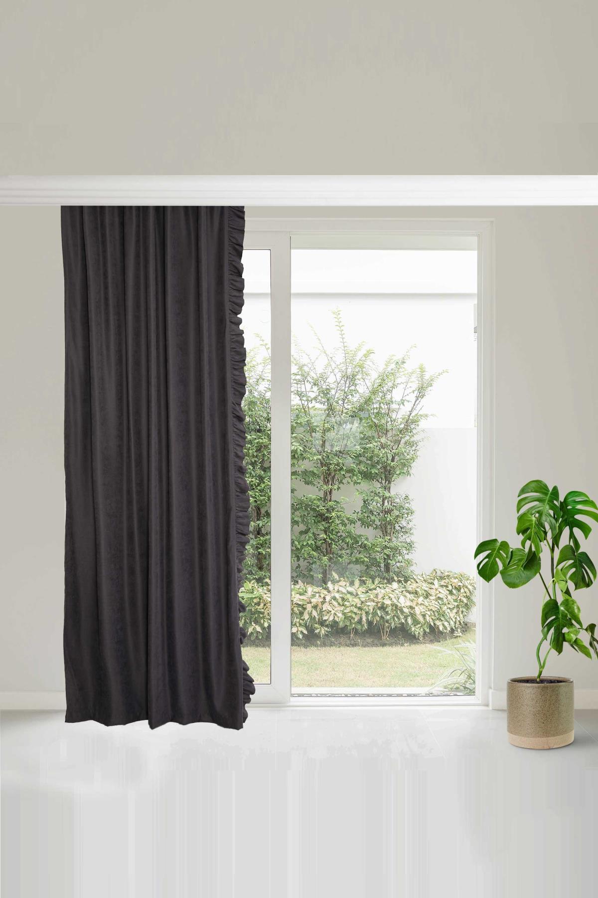 Fırfır Kenarlı Fon Perde Sol Kenar245x140 cm,PR-2SOL Gri