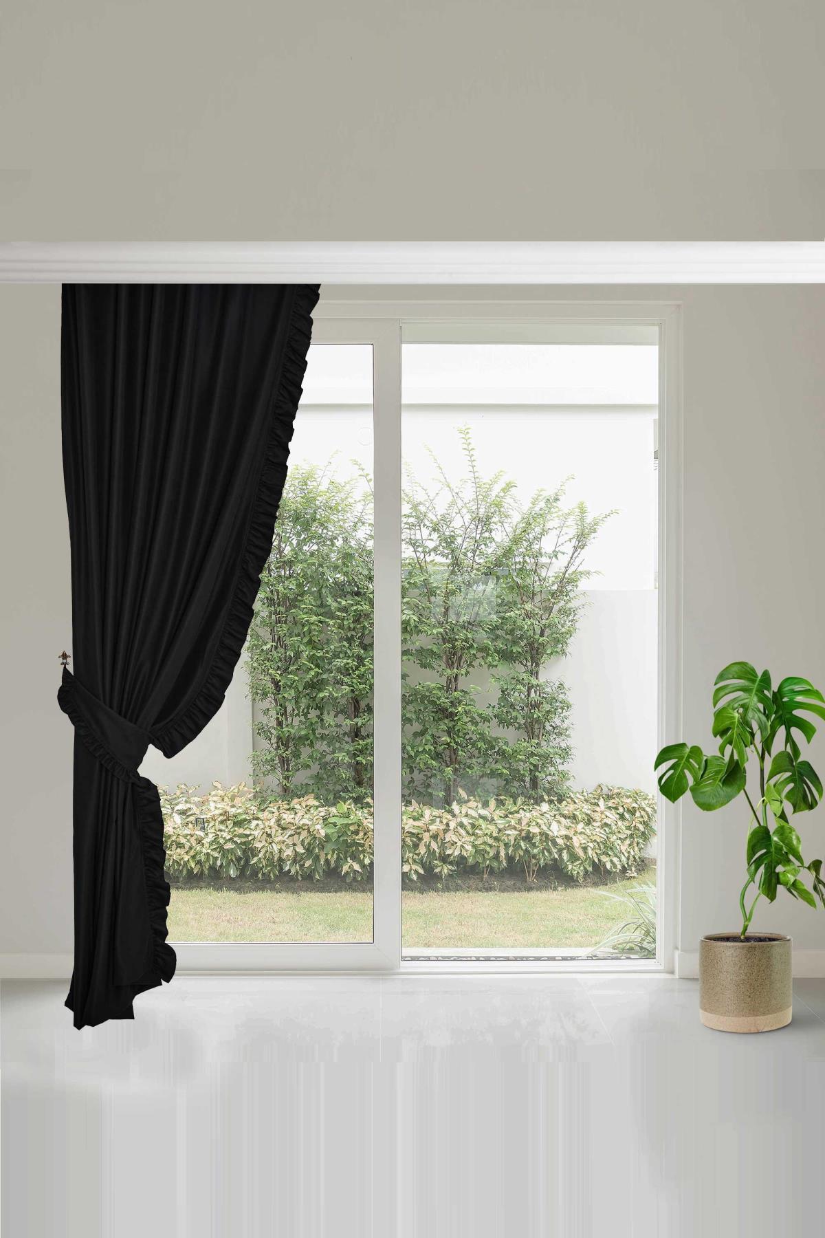 Fırfır Kenarlı Fon Perde Sol Kenar245x140 cm,PR-2SOL Siyah