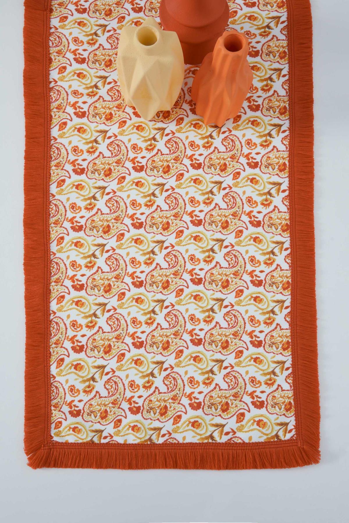Kenarları Saçaklı Desenli Runner 90 x 30,R-70K Suzani Desen 72
