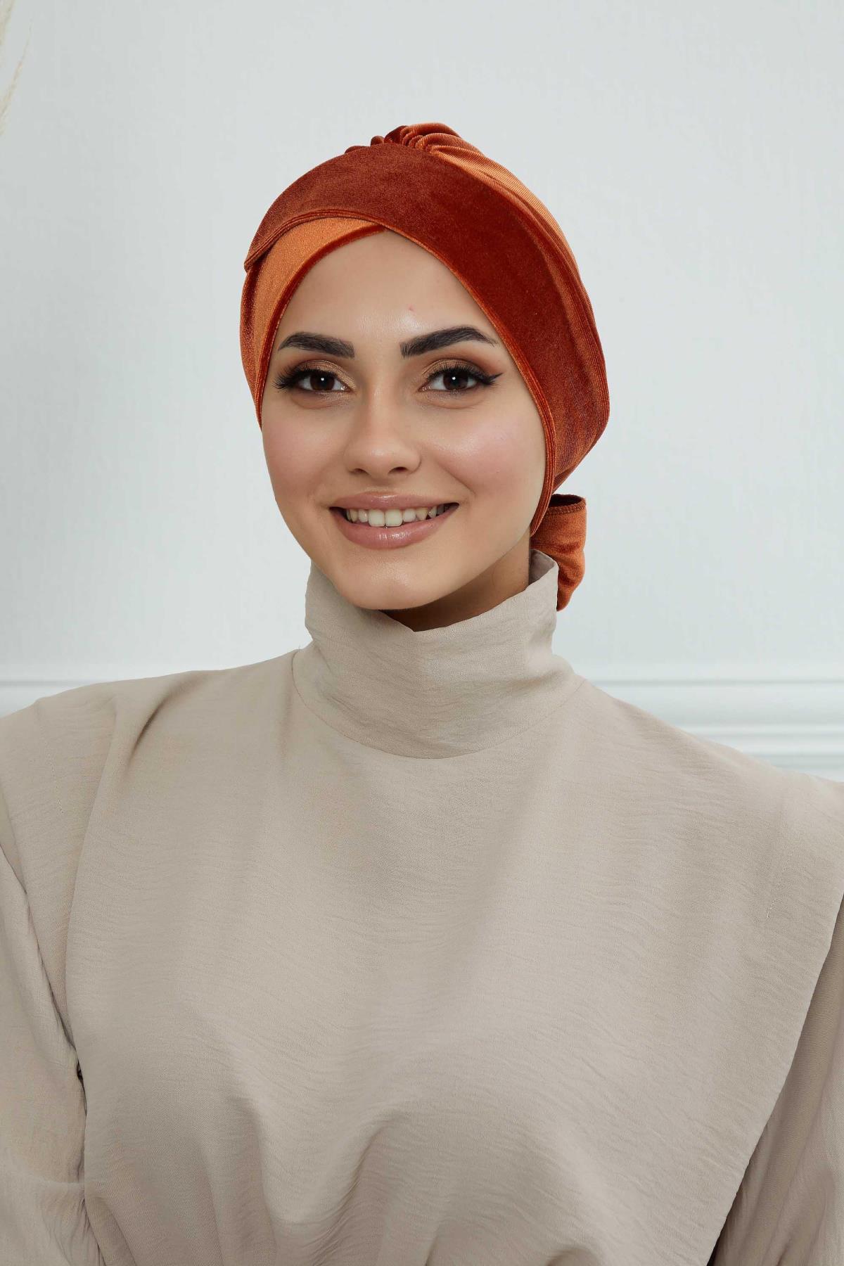 Kuşaklı Kadife Bone,B-31K Kiremit