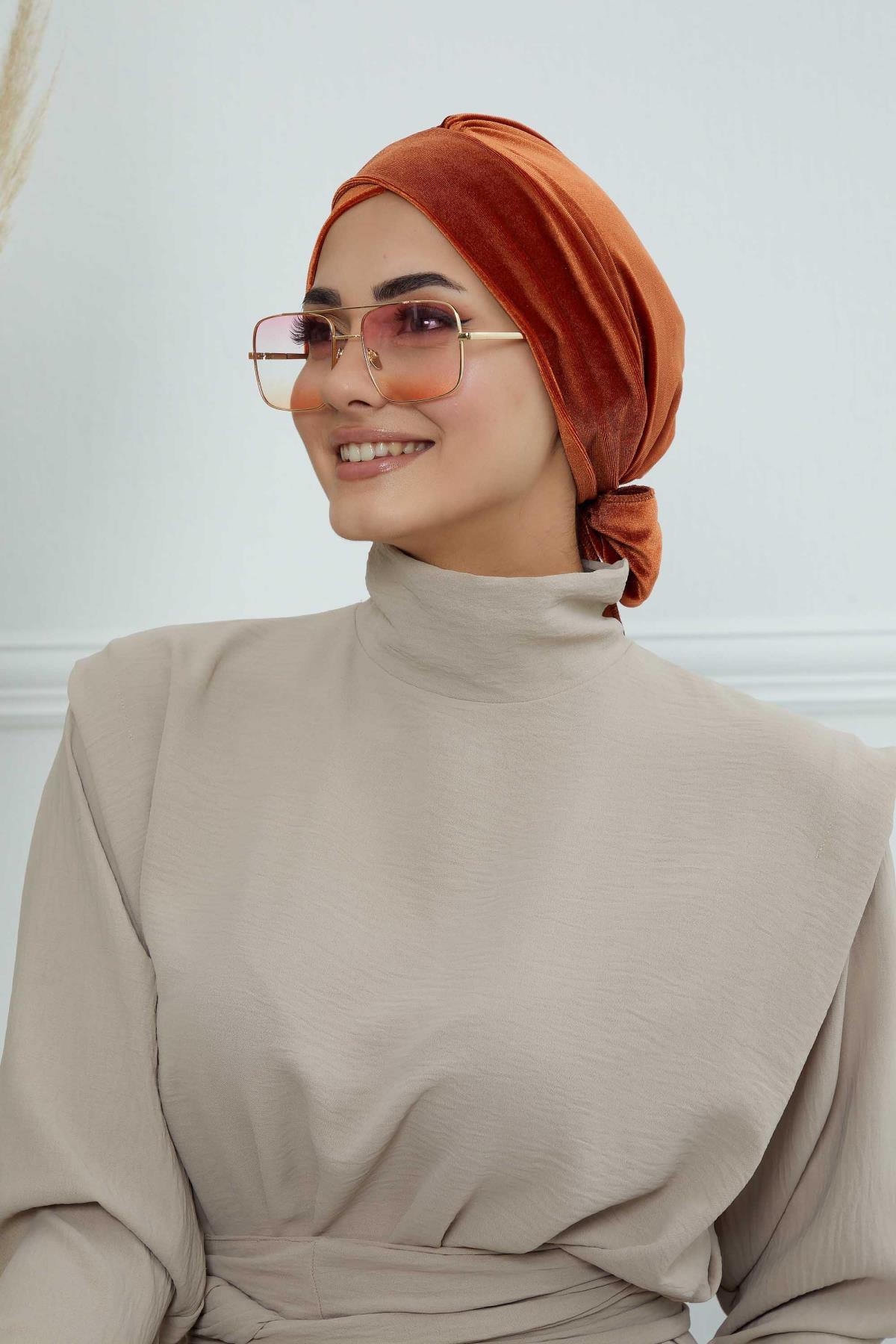Kuşaklı Kadife Bone,B-31K Kiremit