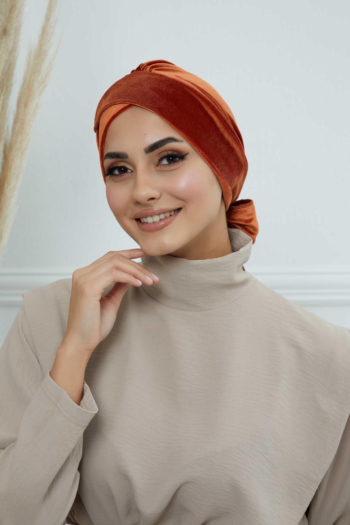 Kuşaklı Kadife Bone,B-31K Kiremit