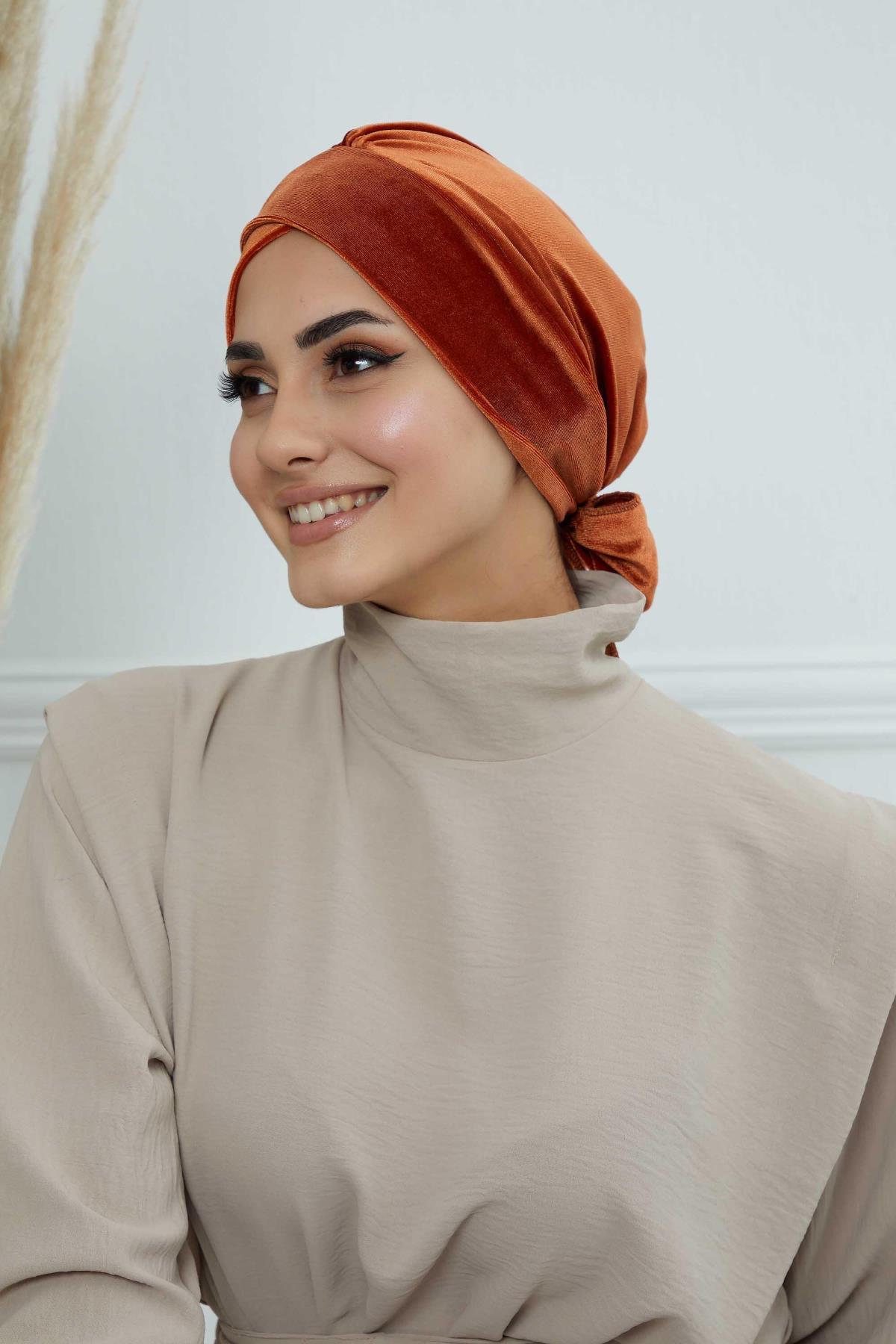 Kuşaklı Kadife Bone,B-31K Kiremit