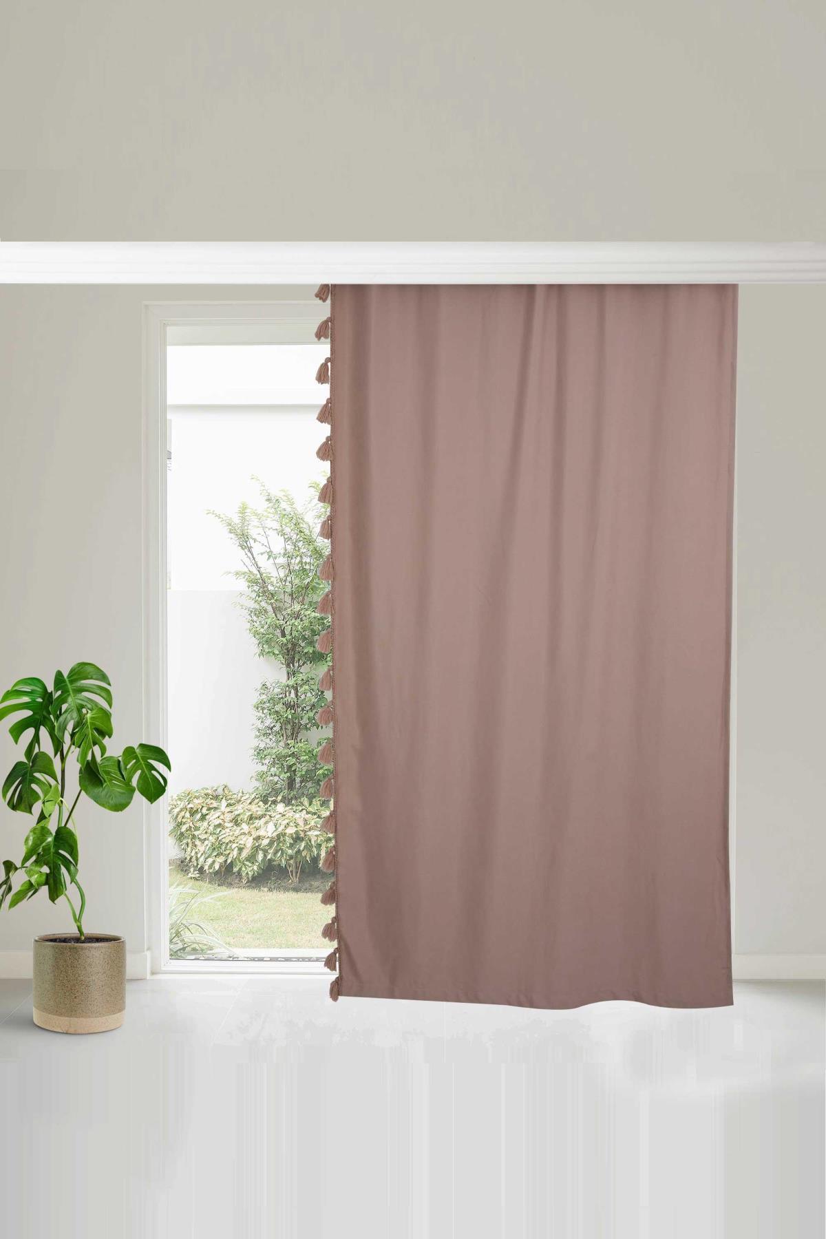Püskül Kenarlı Fon Perde Sağ Kenar 245x140 cm,PR-1SAG Pudra