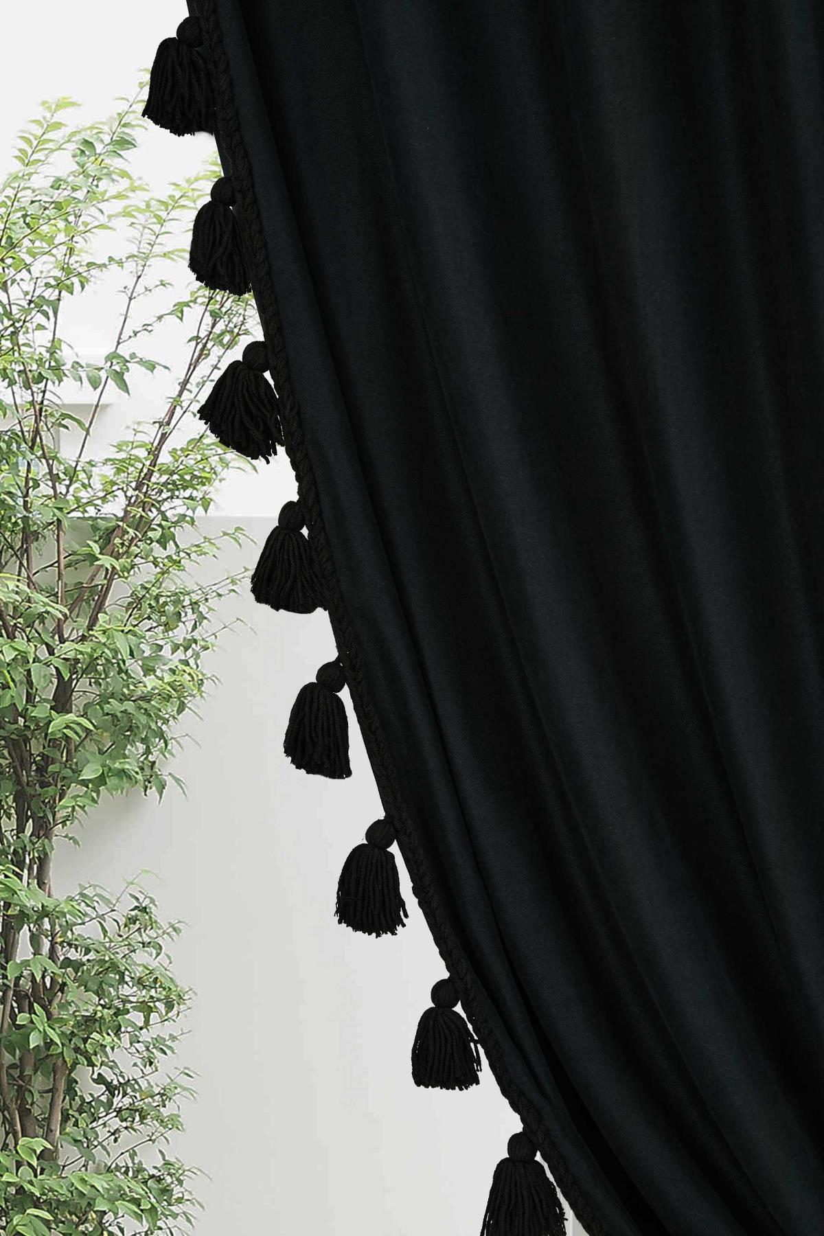 Püskül Kenarlı Fon Perde Sağ Kenar 245x140 cm,PR-1SAG Siyah