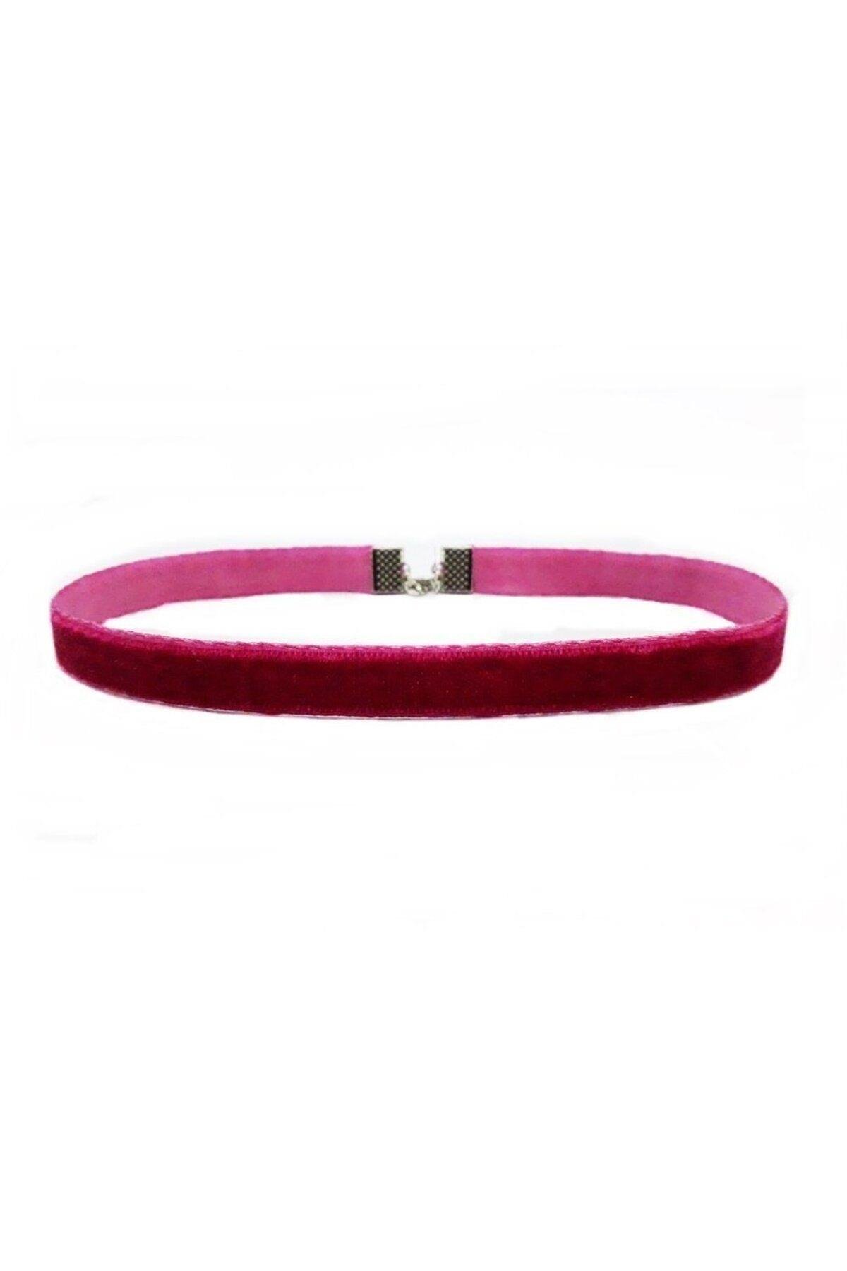 Fuşya Renk Kadife Choker Kadın Tasma Kolye