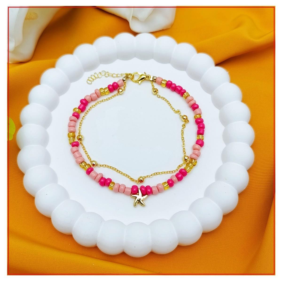 Pembe Kum Boncuk - Yıldız Kadın Halhal