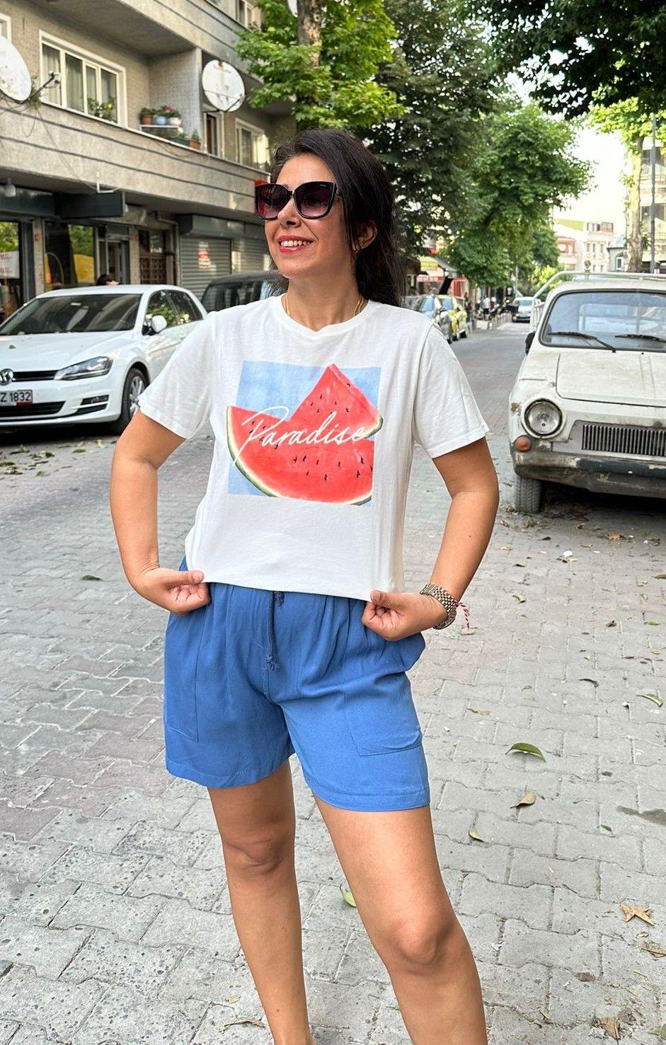 İpek gibi Şort indigo mavi