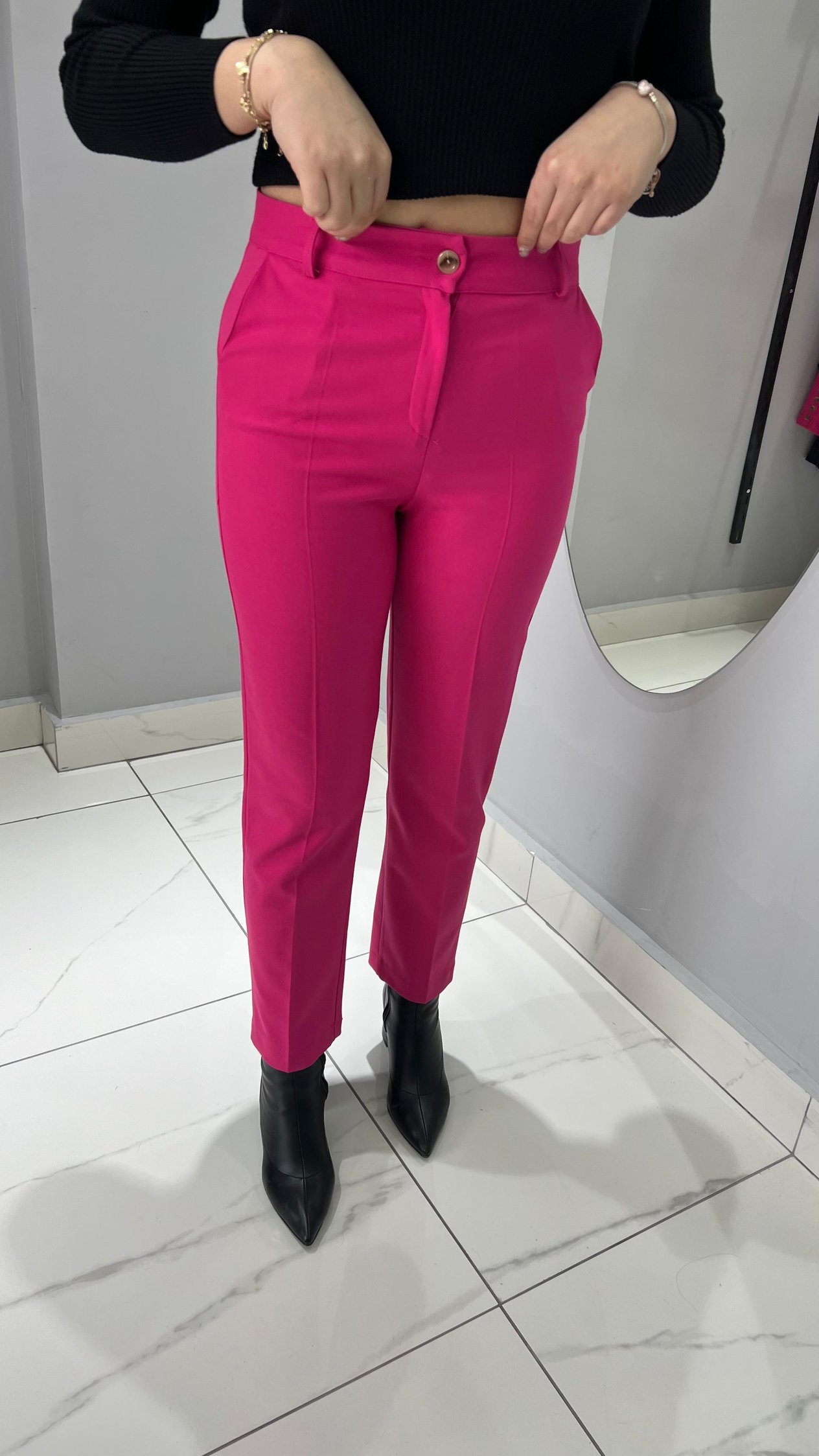 Pembe Kalem Kumaş Pantolon