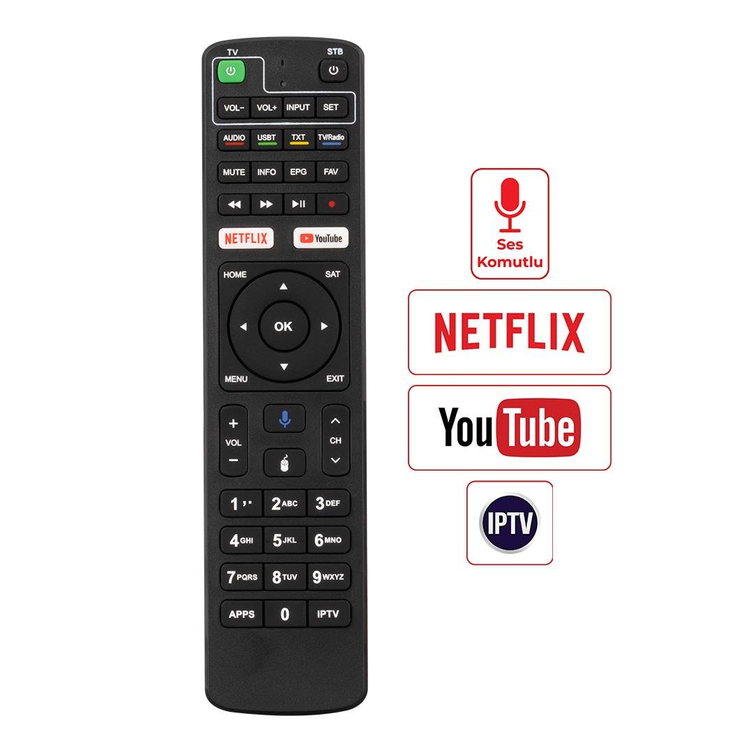 WEKO KR DREAMSTAR ANDROID NETFLIX-YOUTUBE TUŞLU SES KOMUTLU TV UYUMLU UYDU KUMANDASI (YAZISIZ)