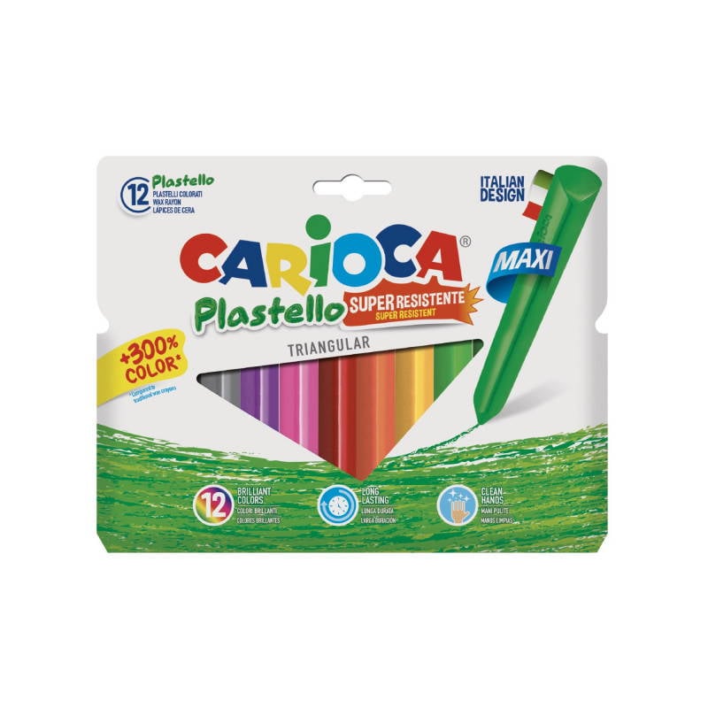 Carioca Plastello Jumbo Üçgen Yıkanabilir Pastel Boya Kalemi 12'li | Güvenli ve Kolay Tutuşlu Boyama Kalemleri