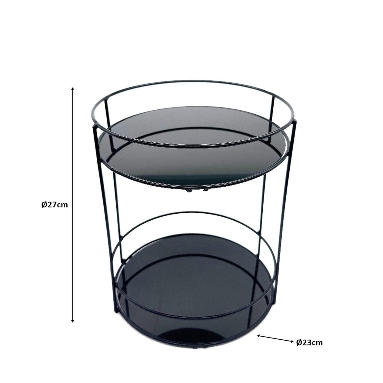 2 Katlı Banyo, Kozmetik Düzenleyici, Takı Standı, Organizer ve Çok Amaçlı  Servis Sunum Tepsisi, İkramlık 23CM SİYAH