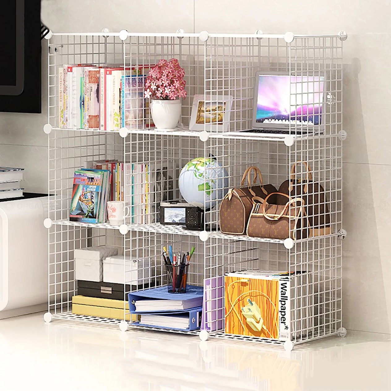 9'lu Tel Küp Çok Amaçlı Organizer Raf Beyaz 33cm