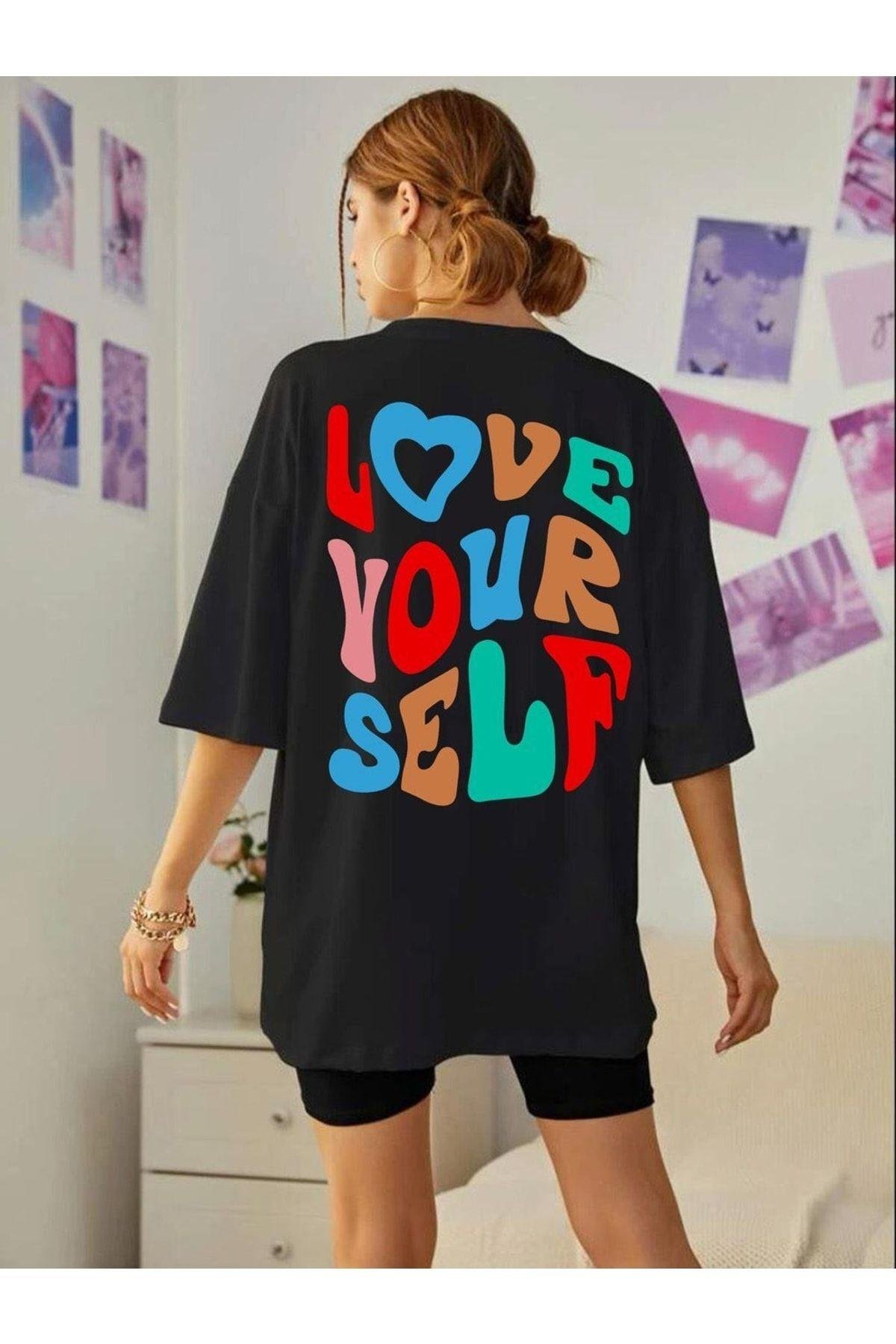 Arka Ve Ön Love Baskılı %100 Pamuk Süper Kalite Penye Oversize T-shirt