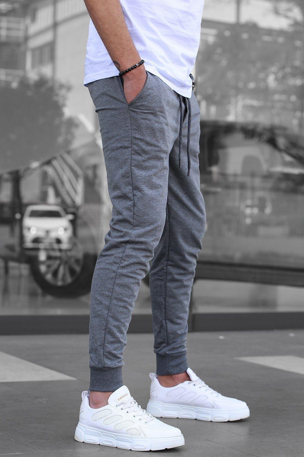 Erkek Antrasit Paçası Manşetli Slim Fit Sweatpant / Eşofman Altı
