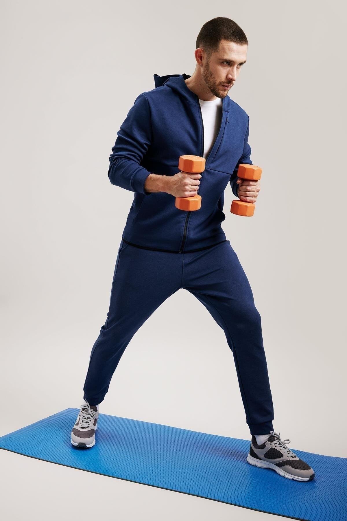 Erkek indigo Slim Fit Jogger manşetli eşofman altı