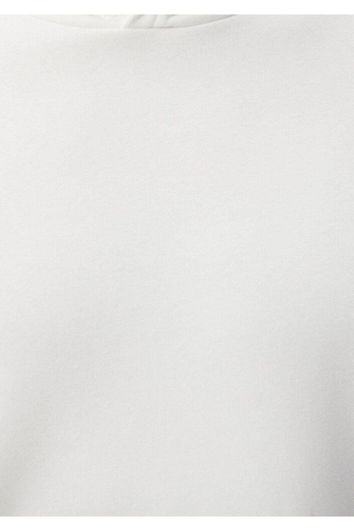 Seruven Erkek Kapüşonlu Ekru Basic Sweatshirt
