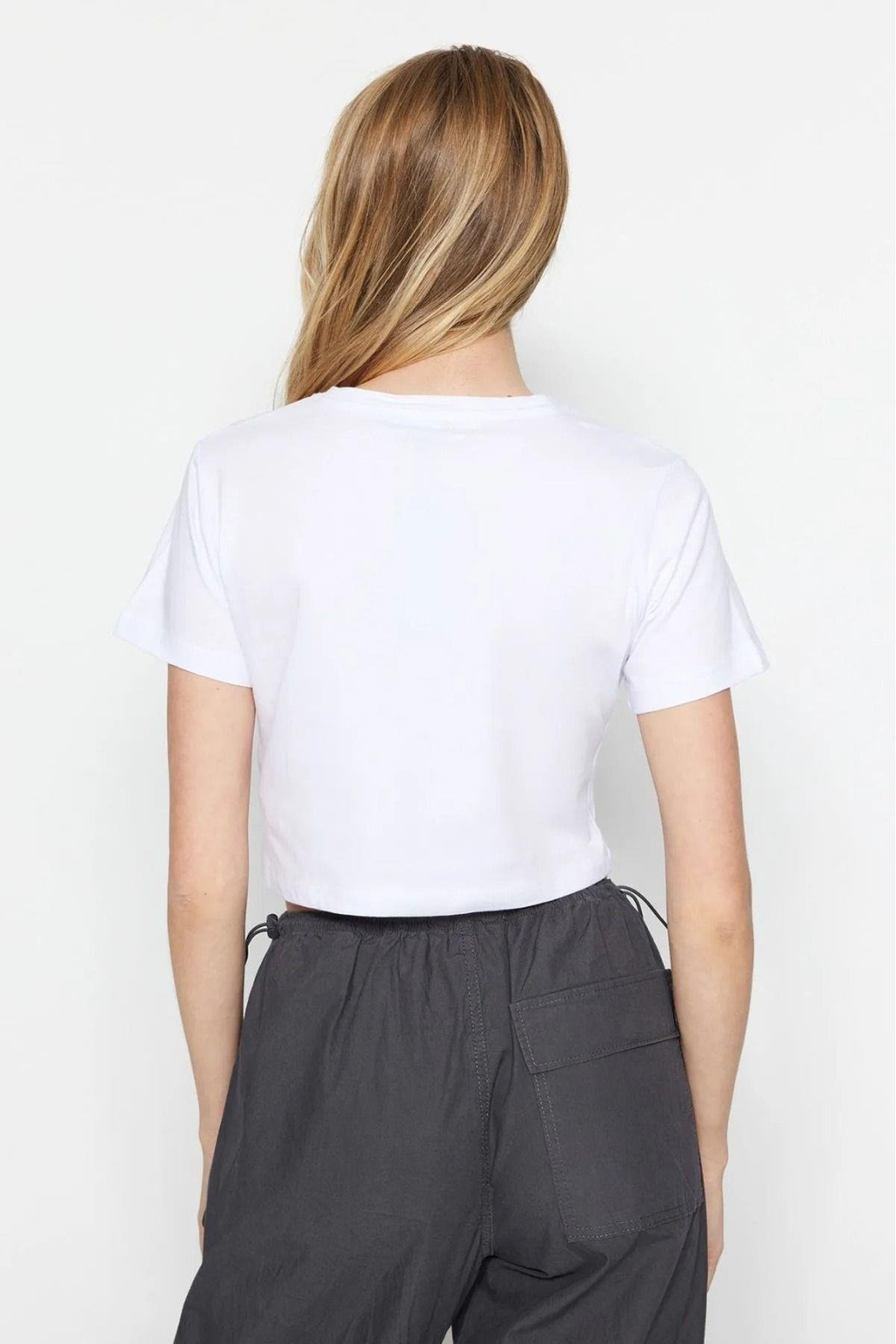 Süper Kalite Kadın %100 Pamuk Penye Kısa Kol Crop Top Siyah Ve Beyaz Ikili Paket
