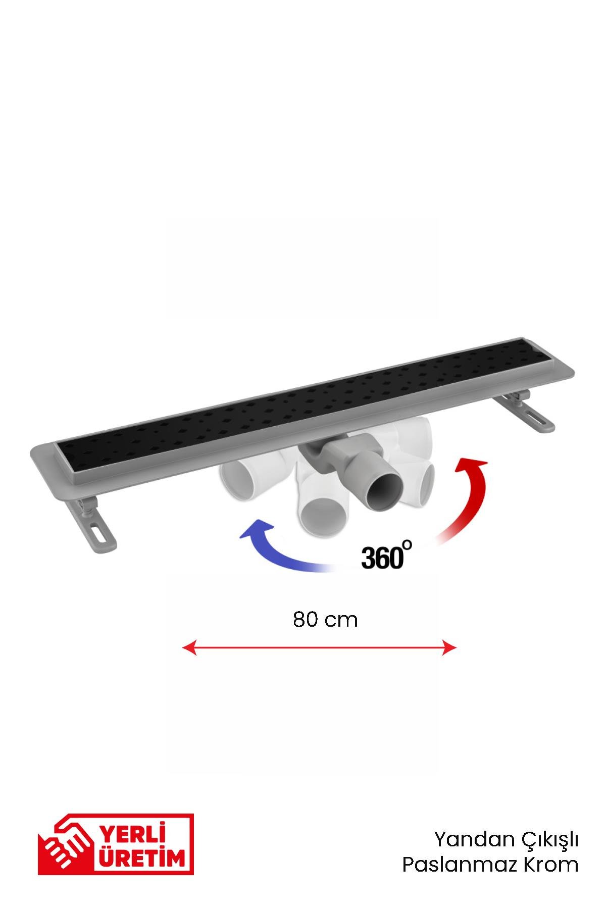 360° Dönerli Lineer Süzgeç - Yan Çıkışlı - Paslanmaz Siyah - Seramik Uyumlu
