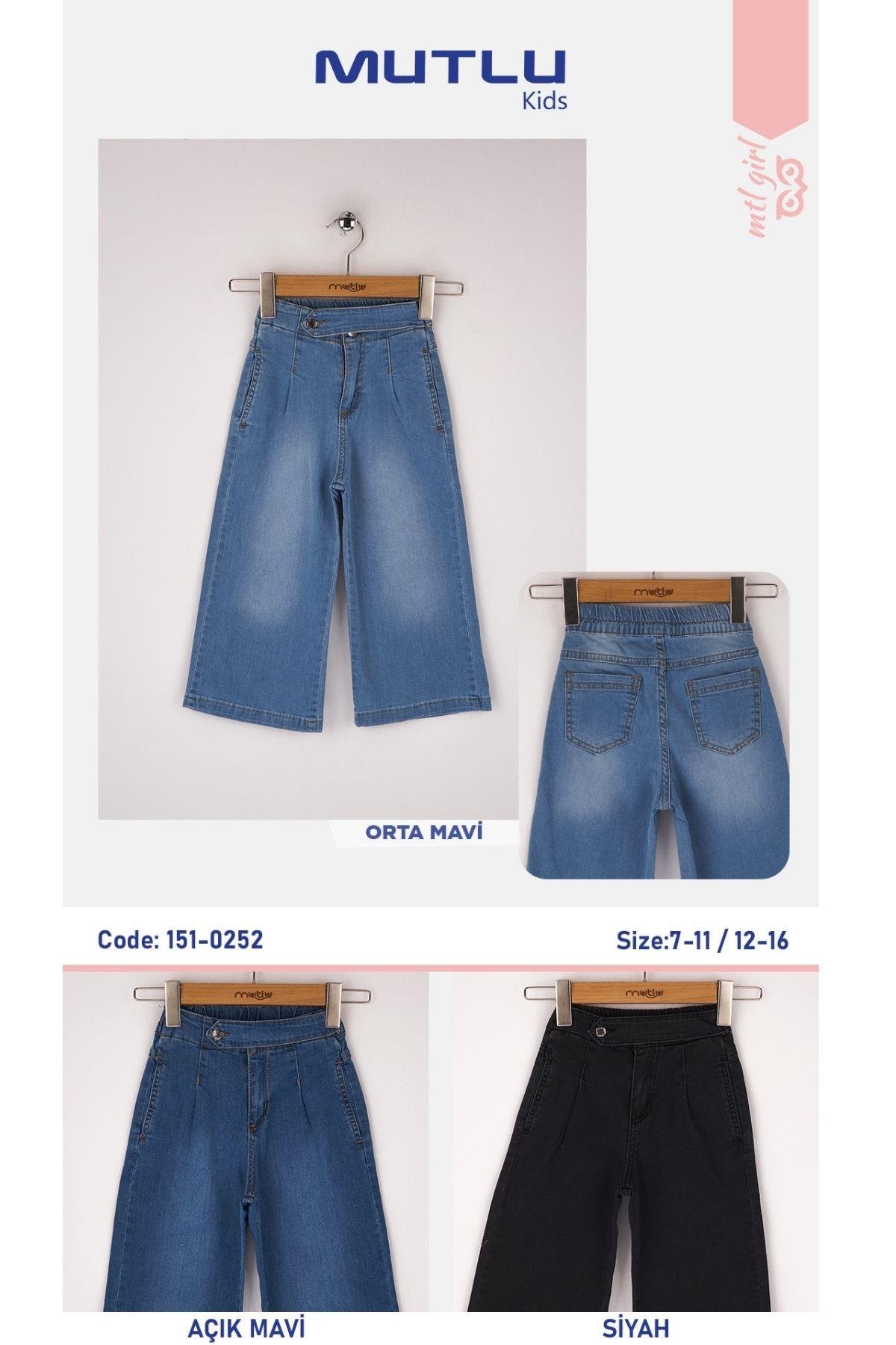 BEL APOLETLİ GENİŞ PAÇA KIZ KOT PANTOLON