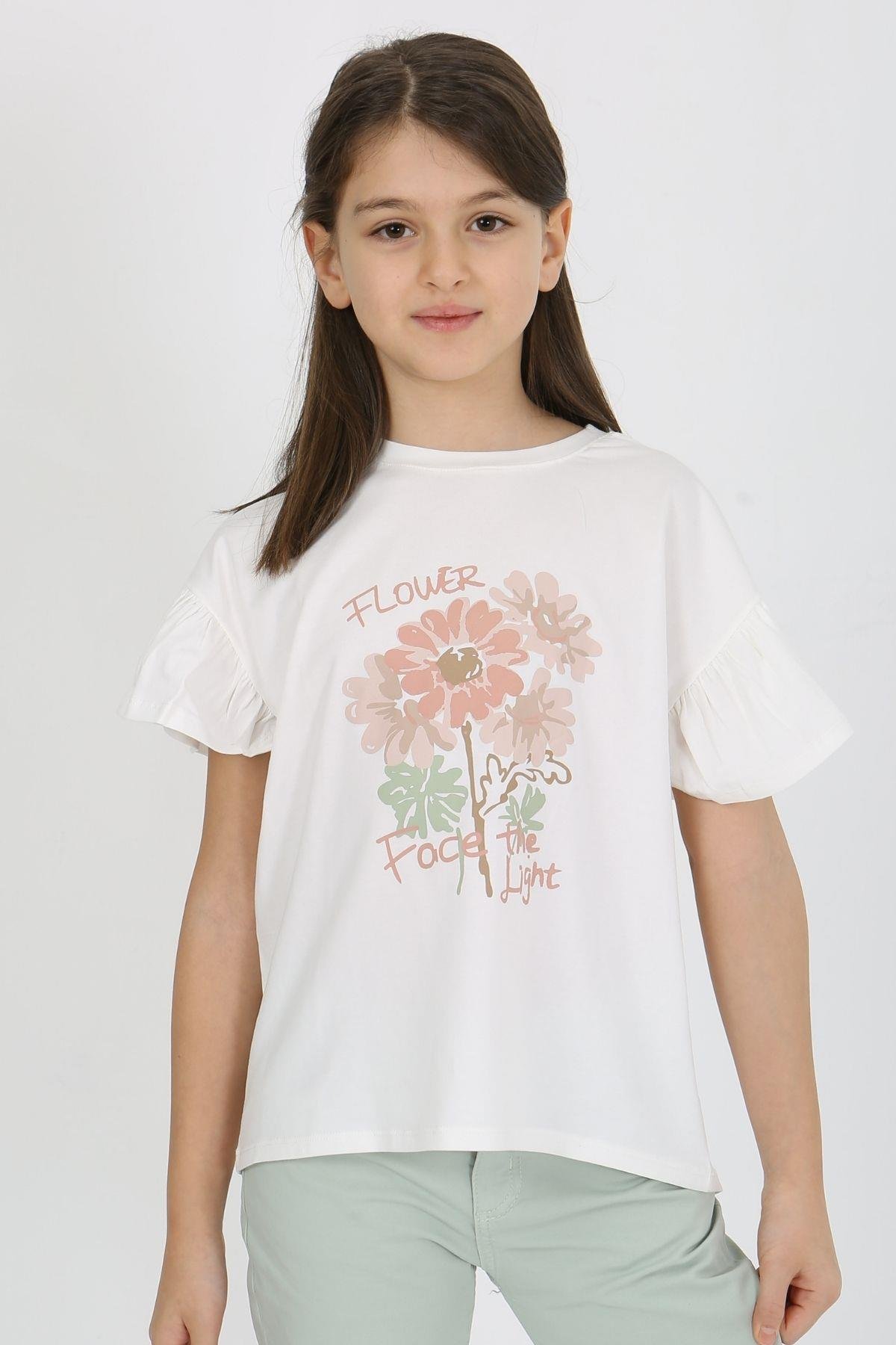 KOL BÜZGÜ DETAYLI KIZ TSHIRT
