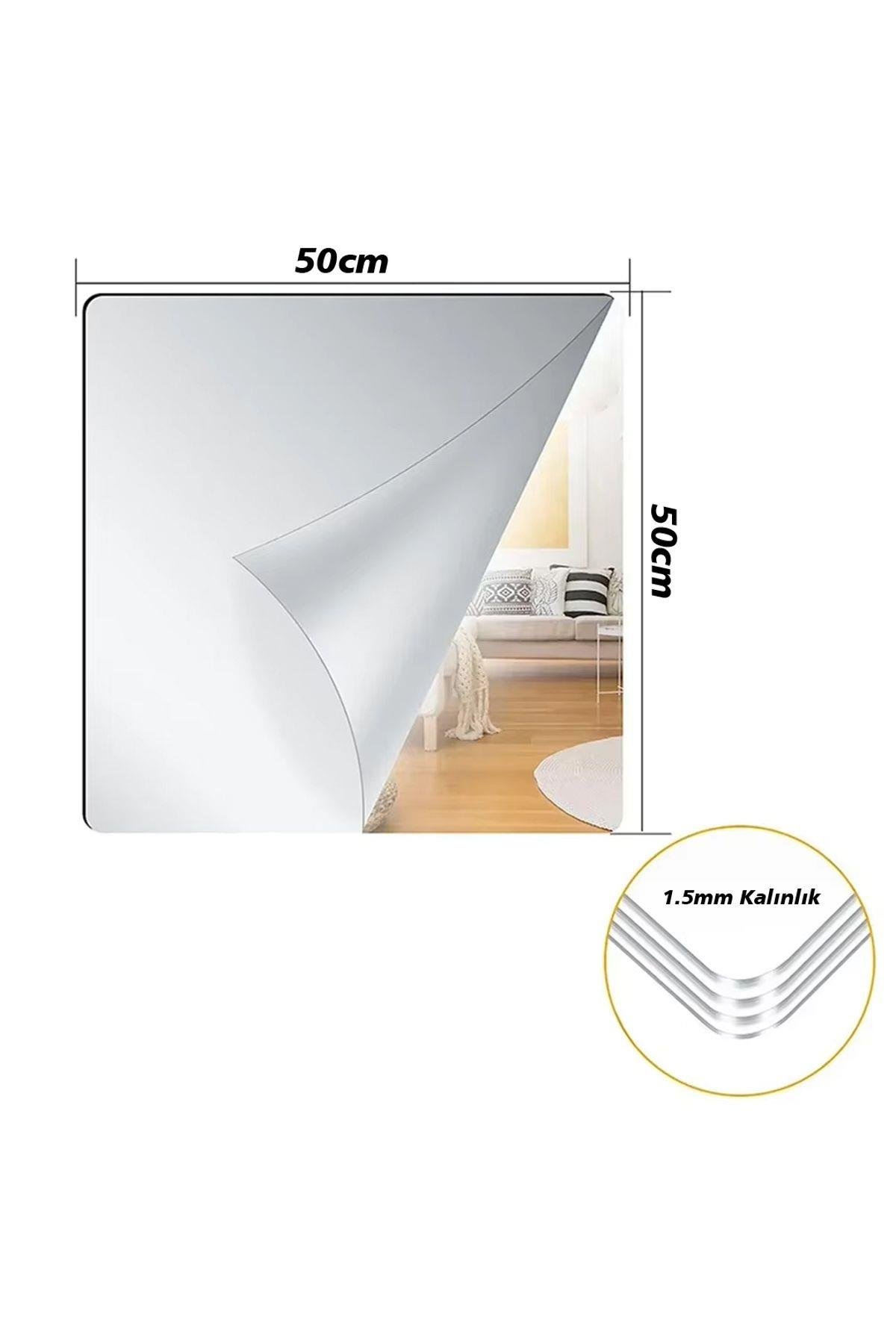 Dekoratif Ayna Kendinden Yapışkanlı Esnek PVC Modern Duvar Aynası Kırılmaya Karşı 50x50 cm