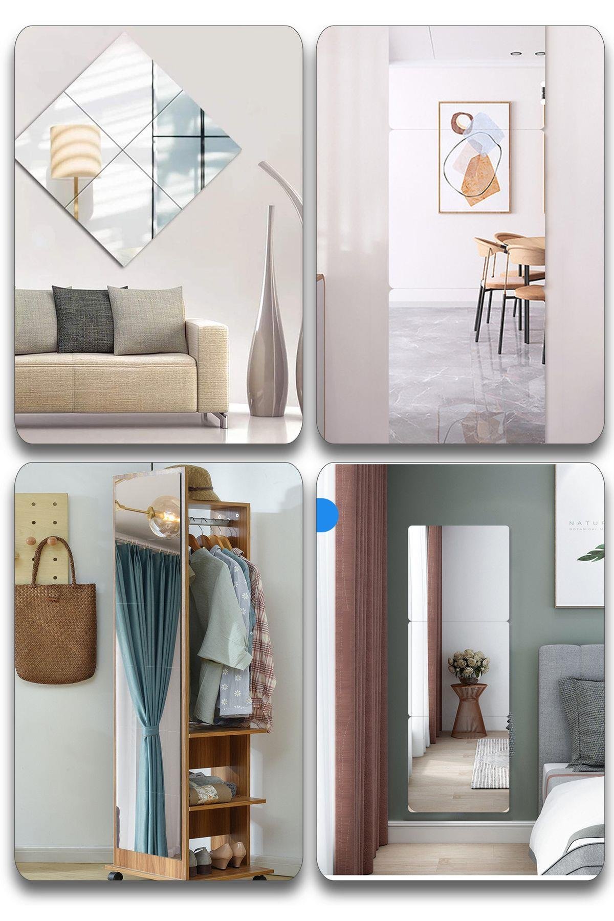 Dekoratif Ayna Kendinden Yapışkanlı Esnek PVC Modern Duvar Aynası Kırılmaya Karşı 50x50 cm