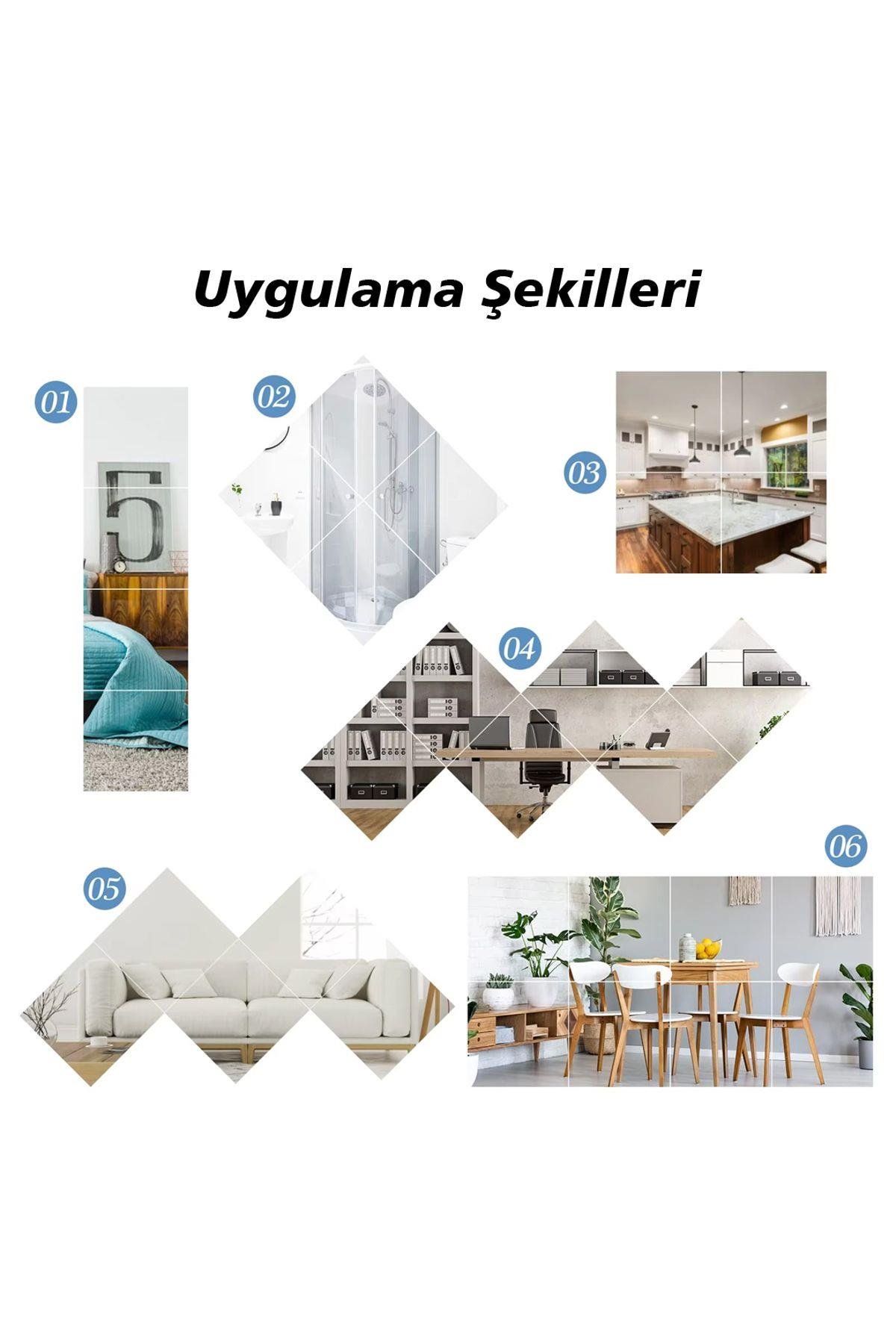 Dekoratif Ayna Kendinden Yapışkanlı Esnek PVC Modern Duvar Aynası Kırılmaya Karşı 50x50 cm