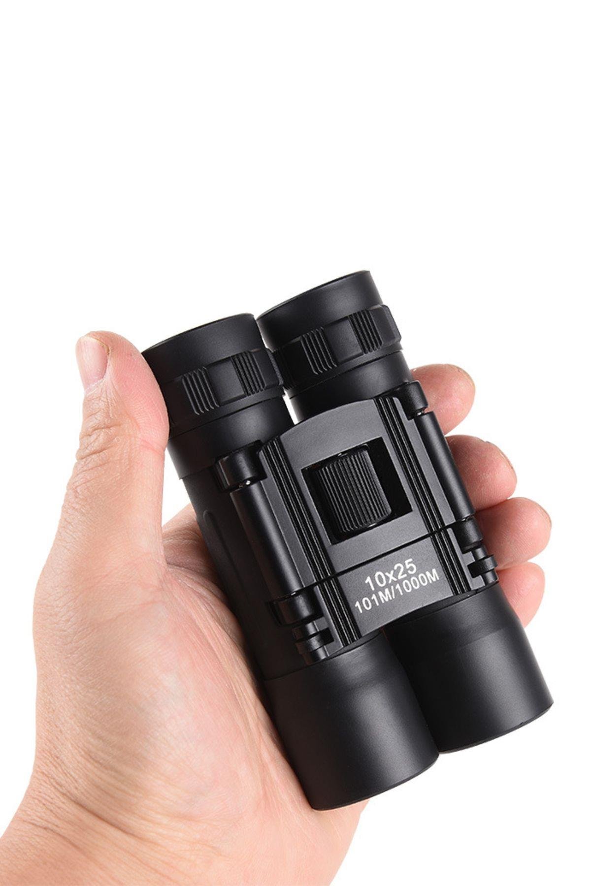Katlanabilir Taşınabilir Dürbün 25mm Cam Mercekli Askılı Taşıma Çantalı UV Korumalı Lens 10x Dürbün