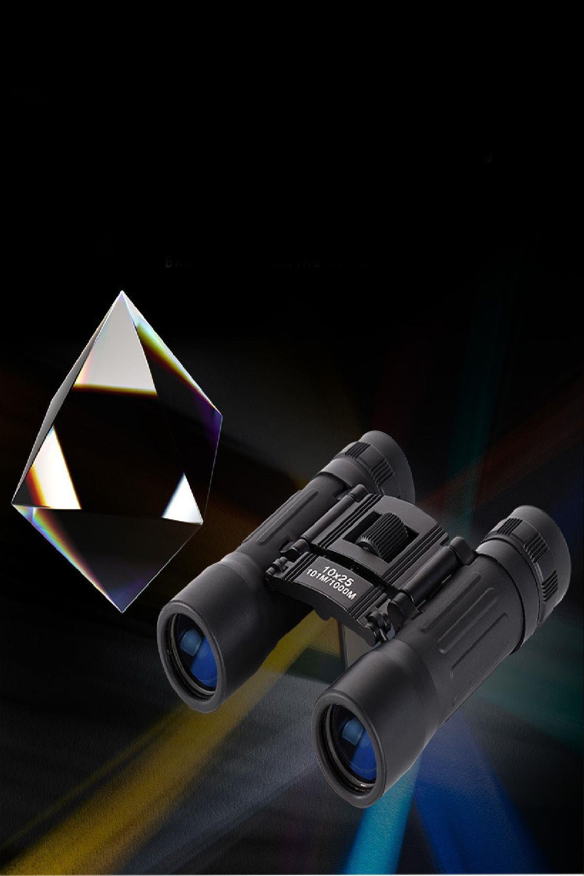 Katlanabilir Taşınabilir Dürbün 25mm Cam Mercekli Askılı Taşıma Çantalı UV Korumalı Lens 10x Dürbün