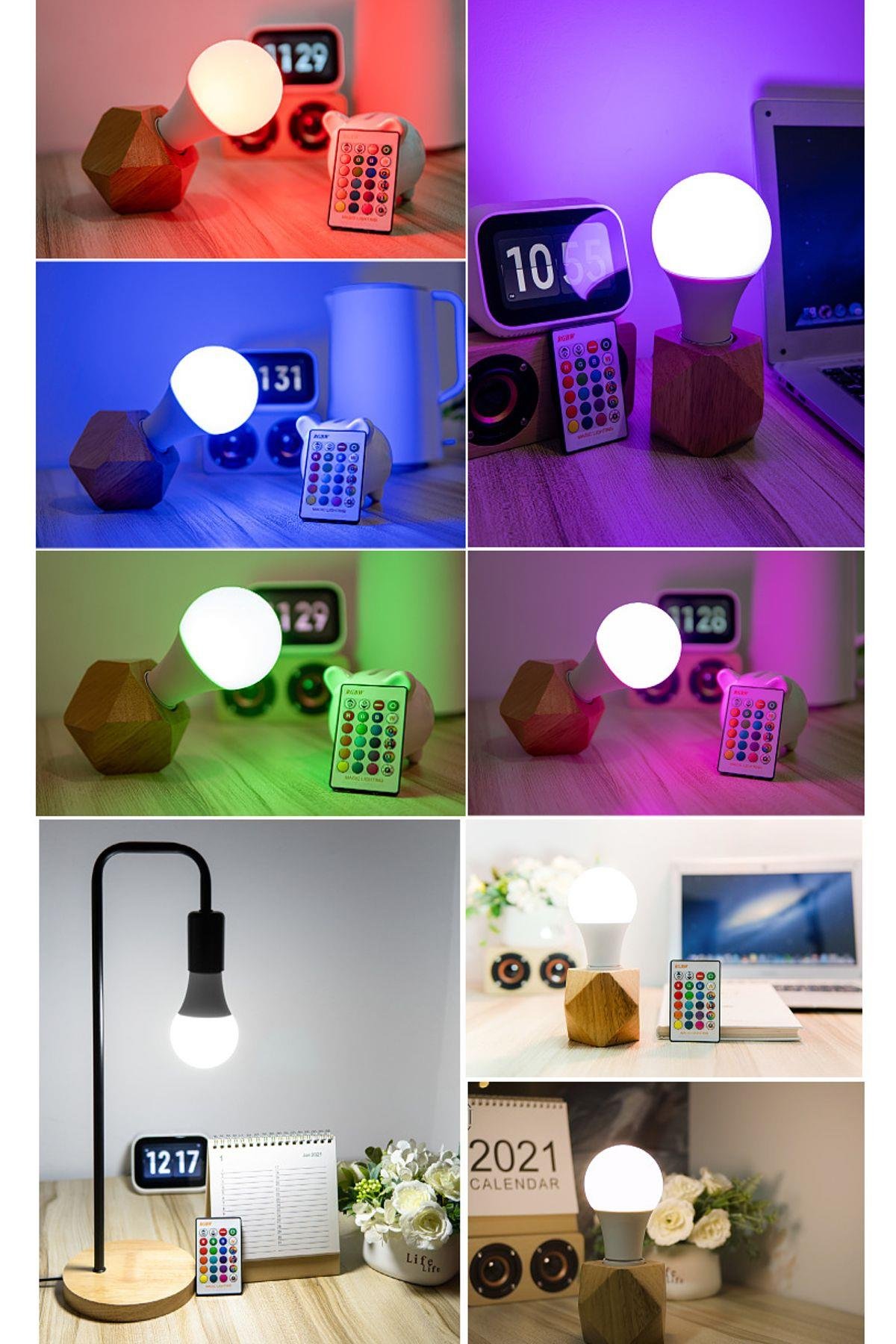 Kumandalı LED Ampul Çok Renkli %90 Enerji Tasarruflu 9W Beyaz Işıklı Ampul 4 Farklı Modlu