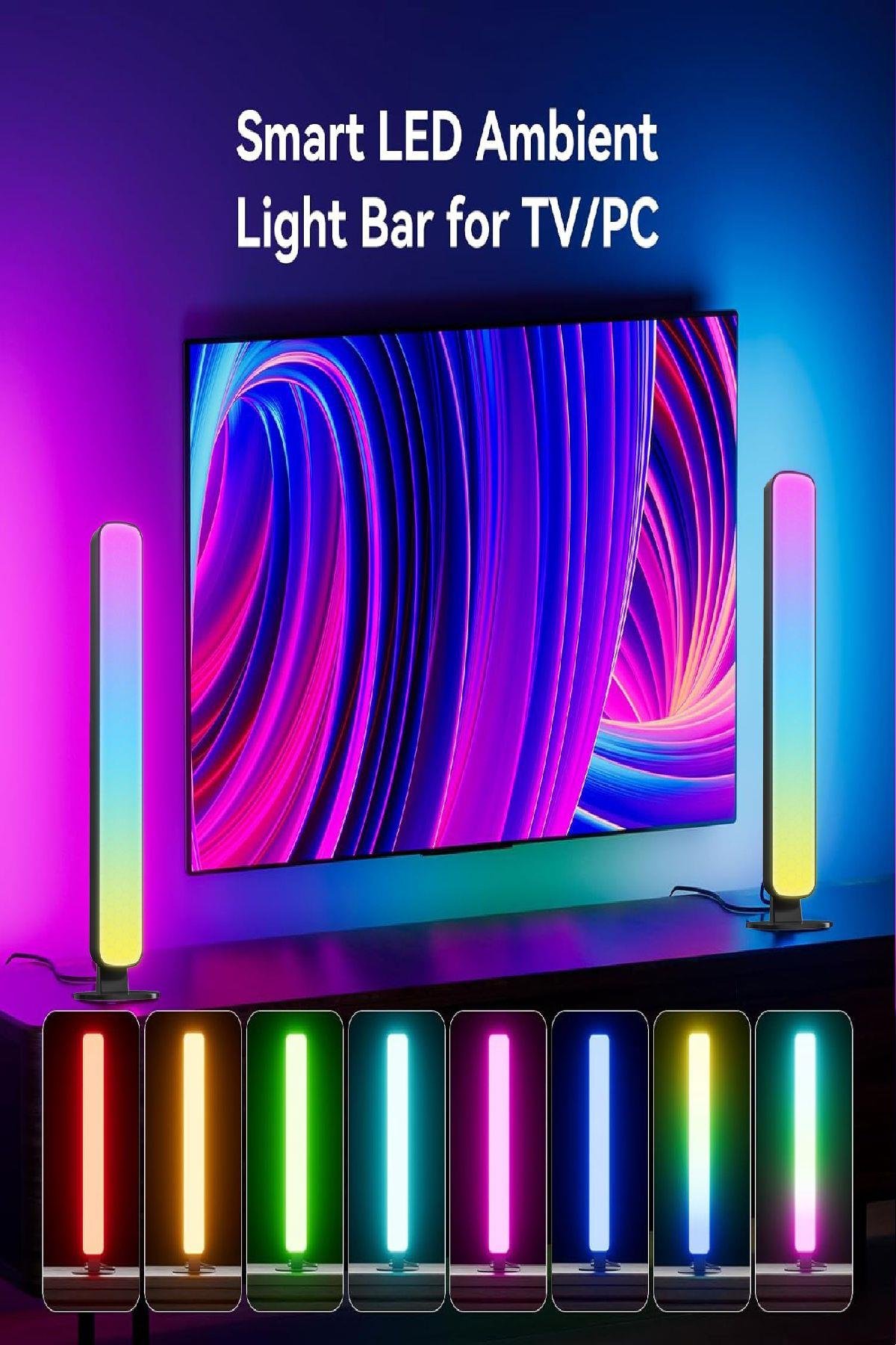 Masa üstü Kumandalı 2'li RGB LED Işık Bar Yatak Ve Dikey 4 Farklı Mod 16 Renk Ambiyans Lamba USB