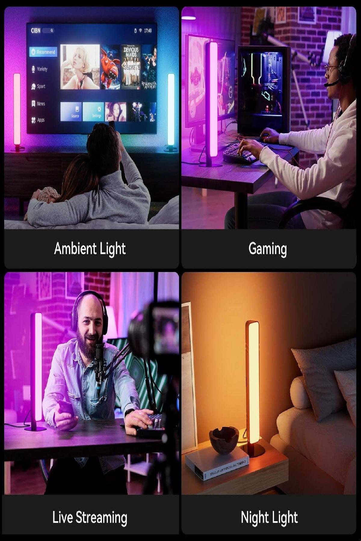 Masa üstü Kumandalı 2'li RGB LED Işık Bar Yatak Ve Dikey 4 Farklı Mod 16 Renk Ambiyans Lamba USB