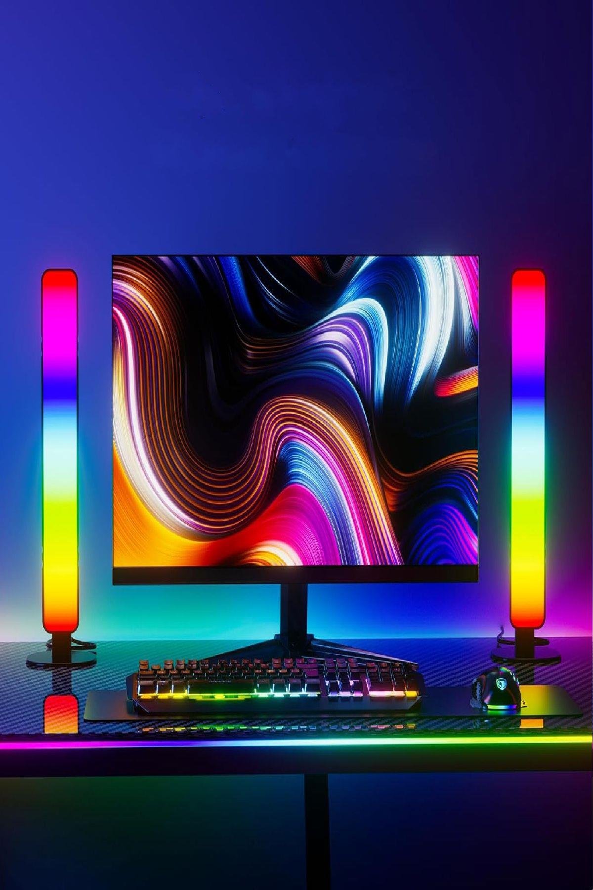Masa üstü Kumandalı 2'li RGB LED Işık Bar Yatak Ve Dikey 4 Farklı Mod 16 Renk Ambiyans Lamba USB