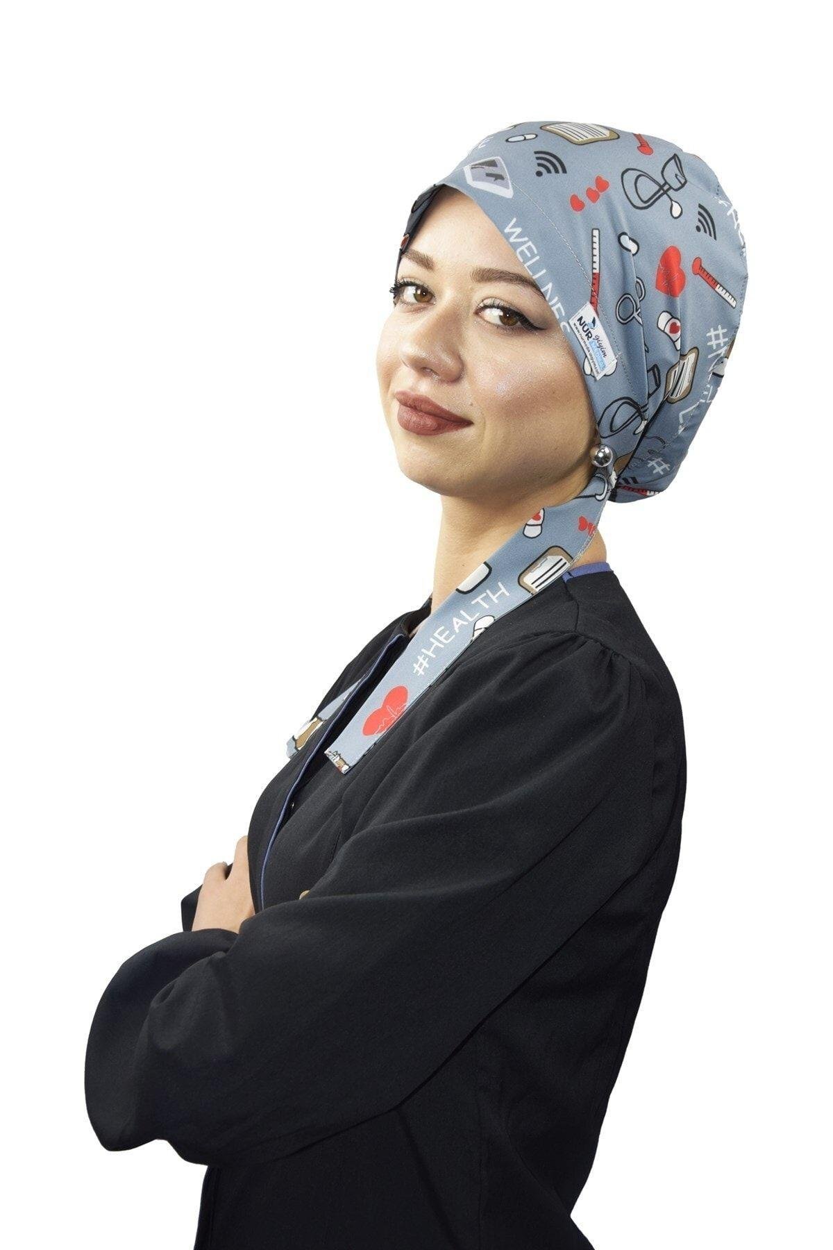Kadın Tesettür Gri Nurse Life Doktor Hemşire Hastane Cerrahi Bone-Nur Medikal Giyim