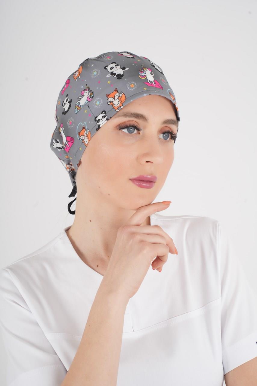 Unisex Pandex Desenli Hemşire Doktor Hastane Medikal Aşçı Cerrahi Bonesi-Nur Medikal Giyim