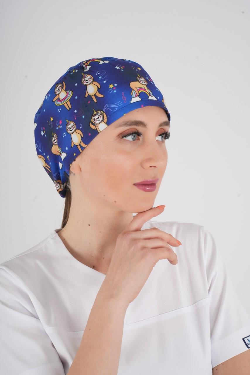 Unisex Stars Club Desenli Hemşire Doktor Hastane Medikal Aşçı Cerrahi Bonesi-Nur Medikal Giyim