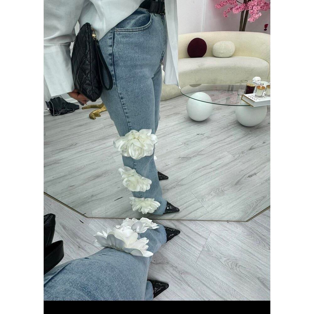 ÖZEL TASARIM KOT GÜL PANTOLON (BEYAZ GÜL)