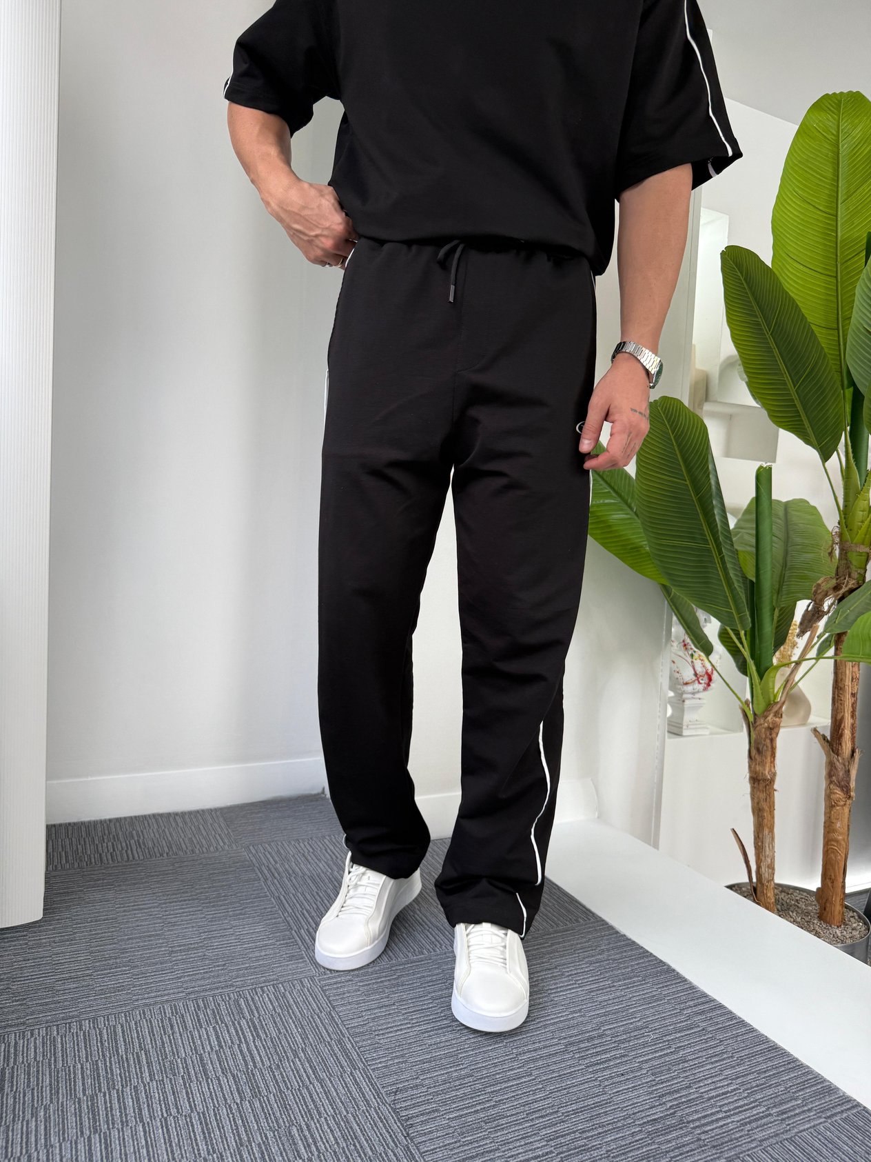 Siyah 2 İplik RL Baggy Şeritli Eşofman