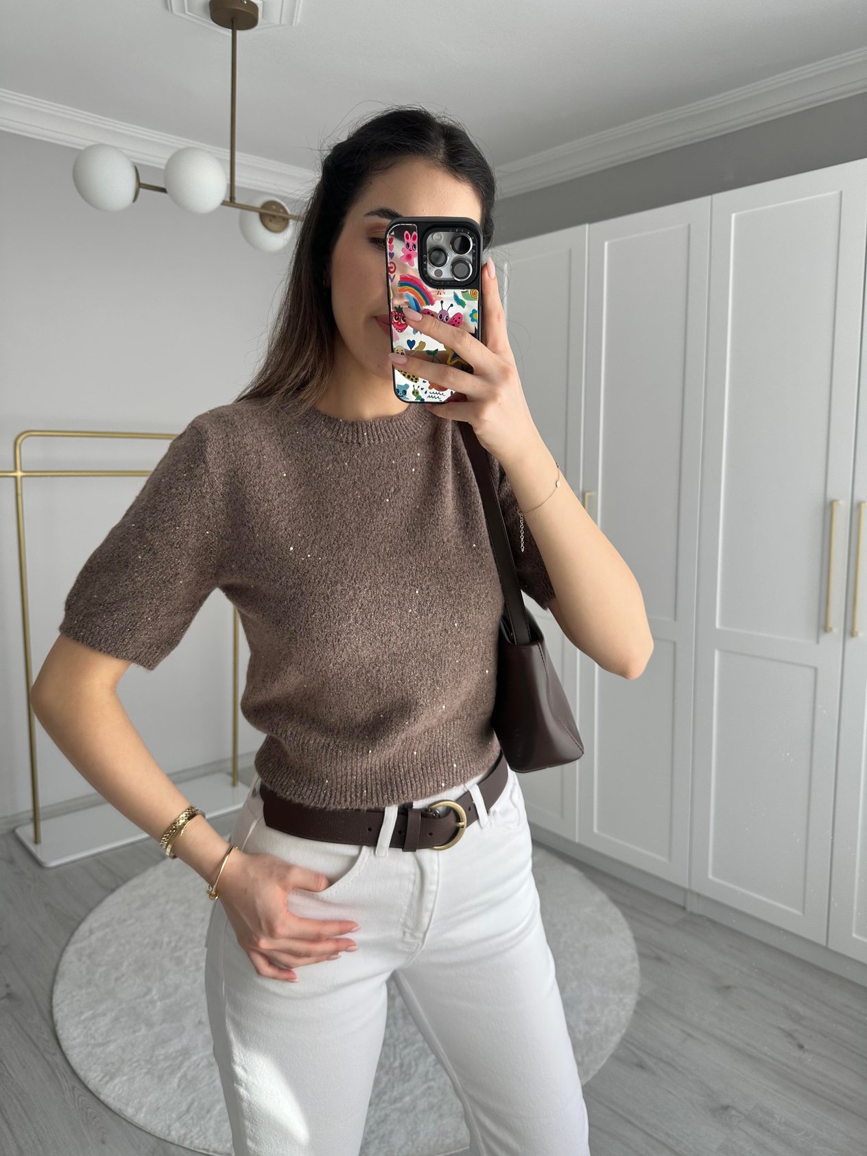 PULLU SİMLİ KAHVE BLUZ