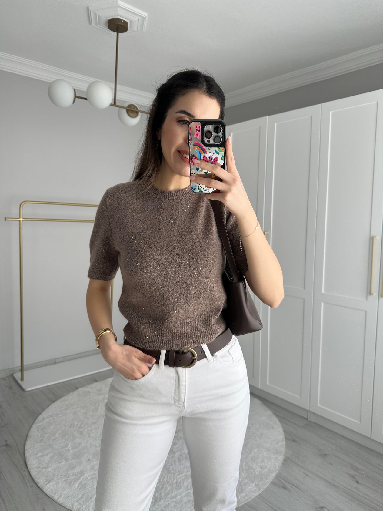PULLU SİMLİ KAHVE BLUZ