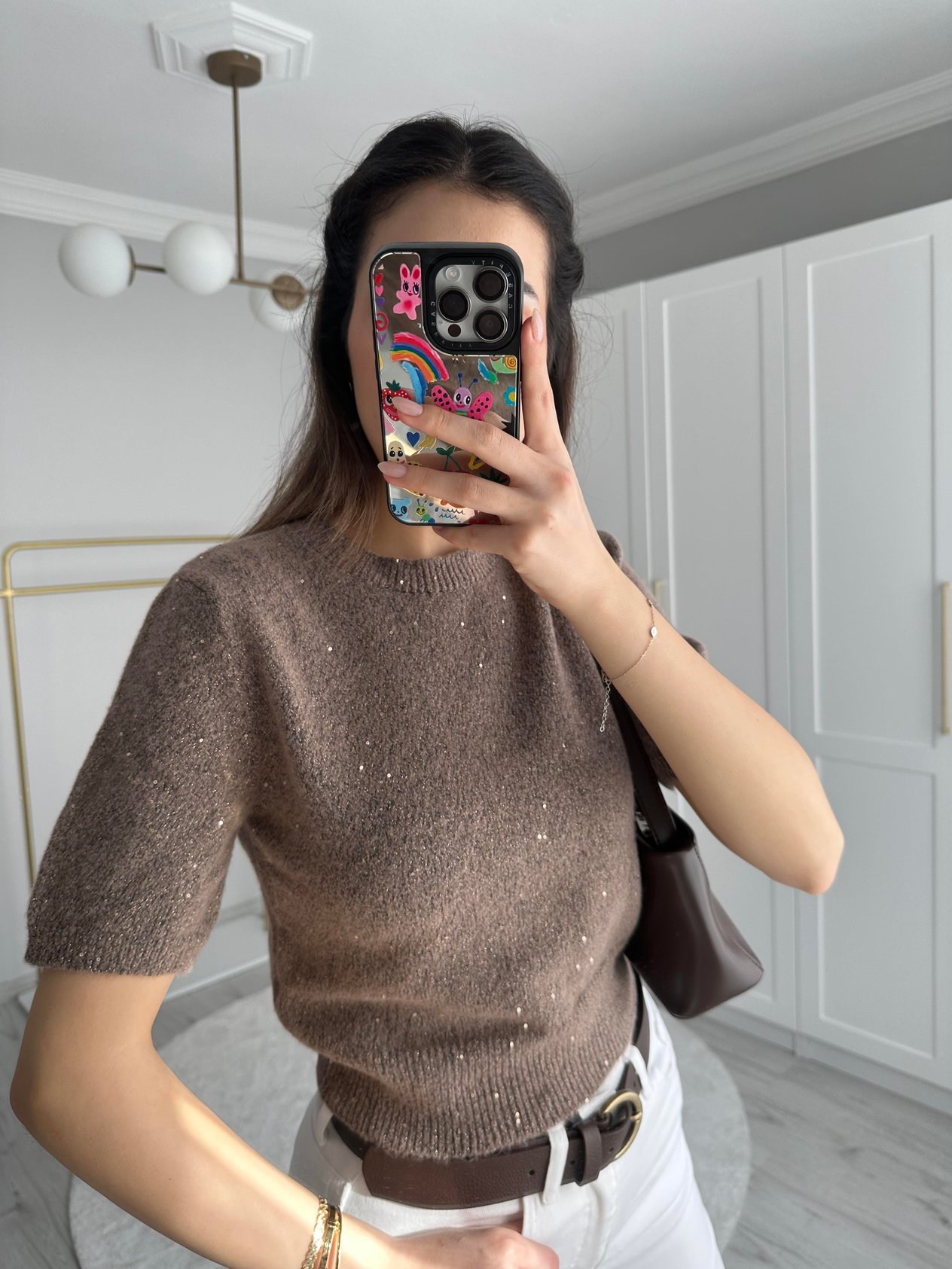 PULLU SİMLİ KAHVE BLUZ