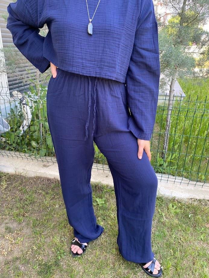 PANTOLONLacivert Müslin Pantalon