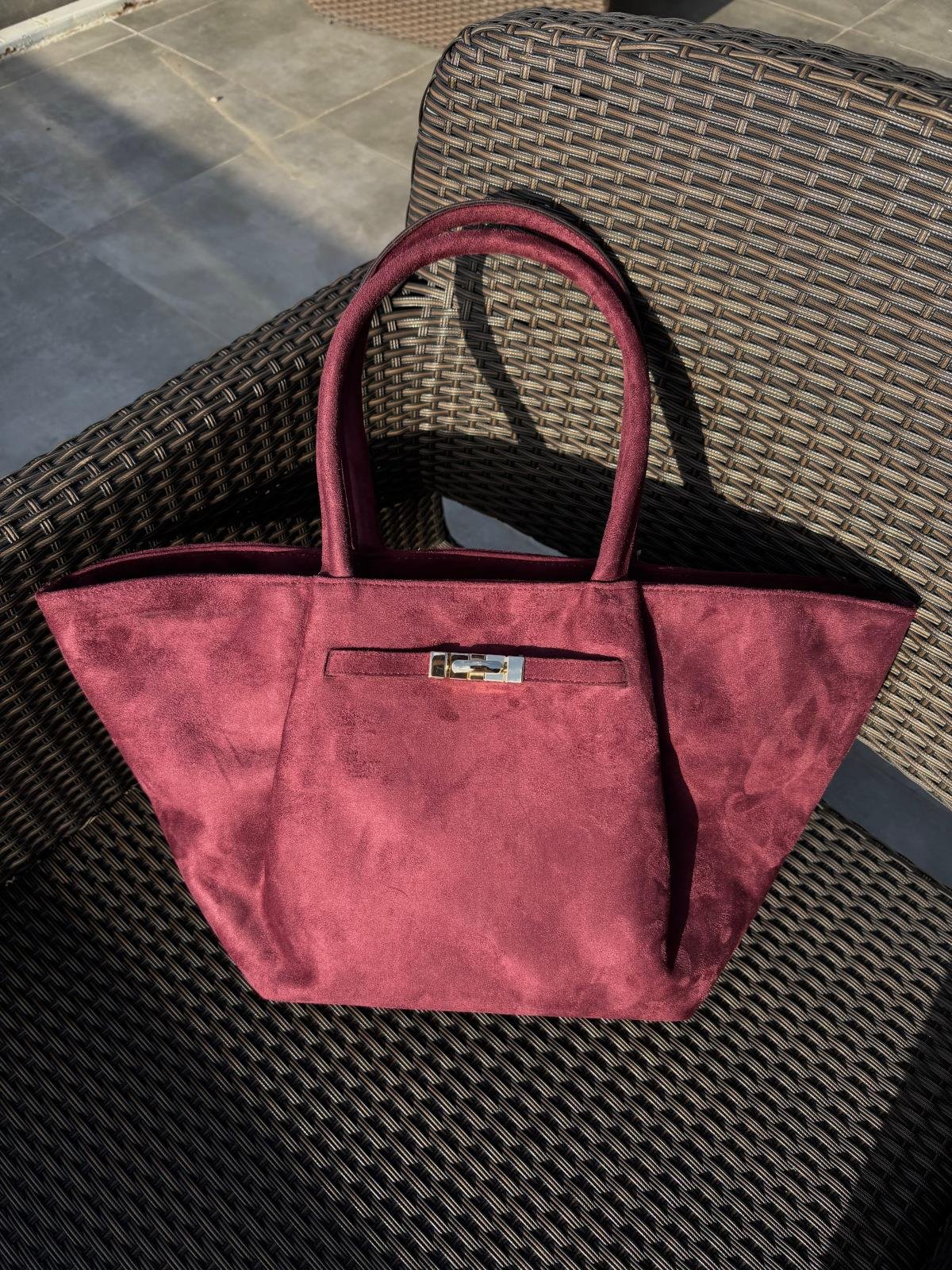 Bordo Önü Tokalı Büyük Çanta