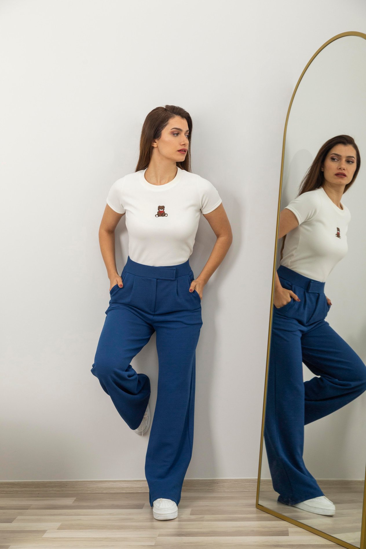 Cırtlı Palazzo Pantolon-indigo Mavi