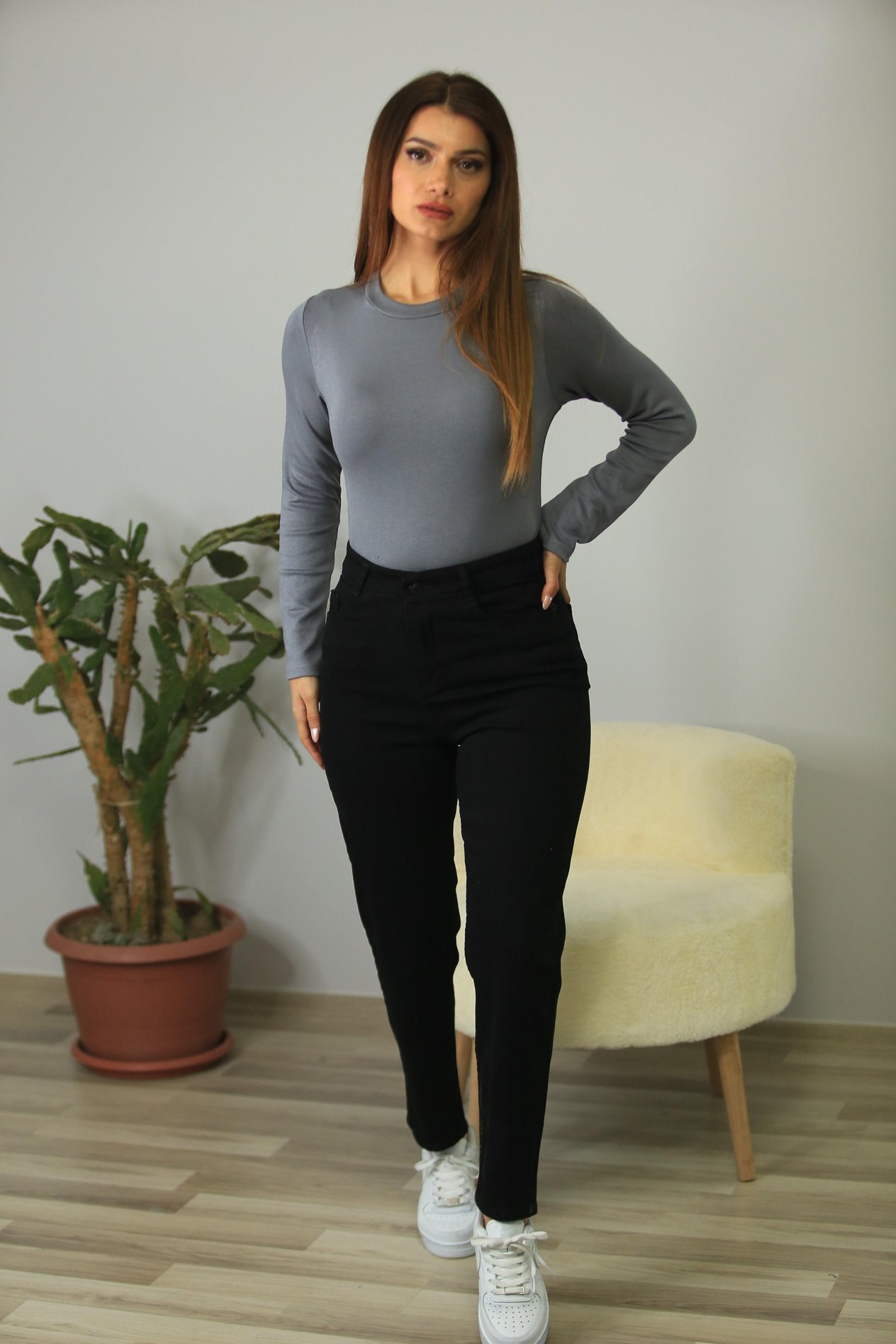 Yüksek Bel Mom Jean-Siyah